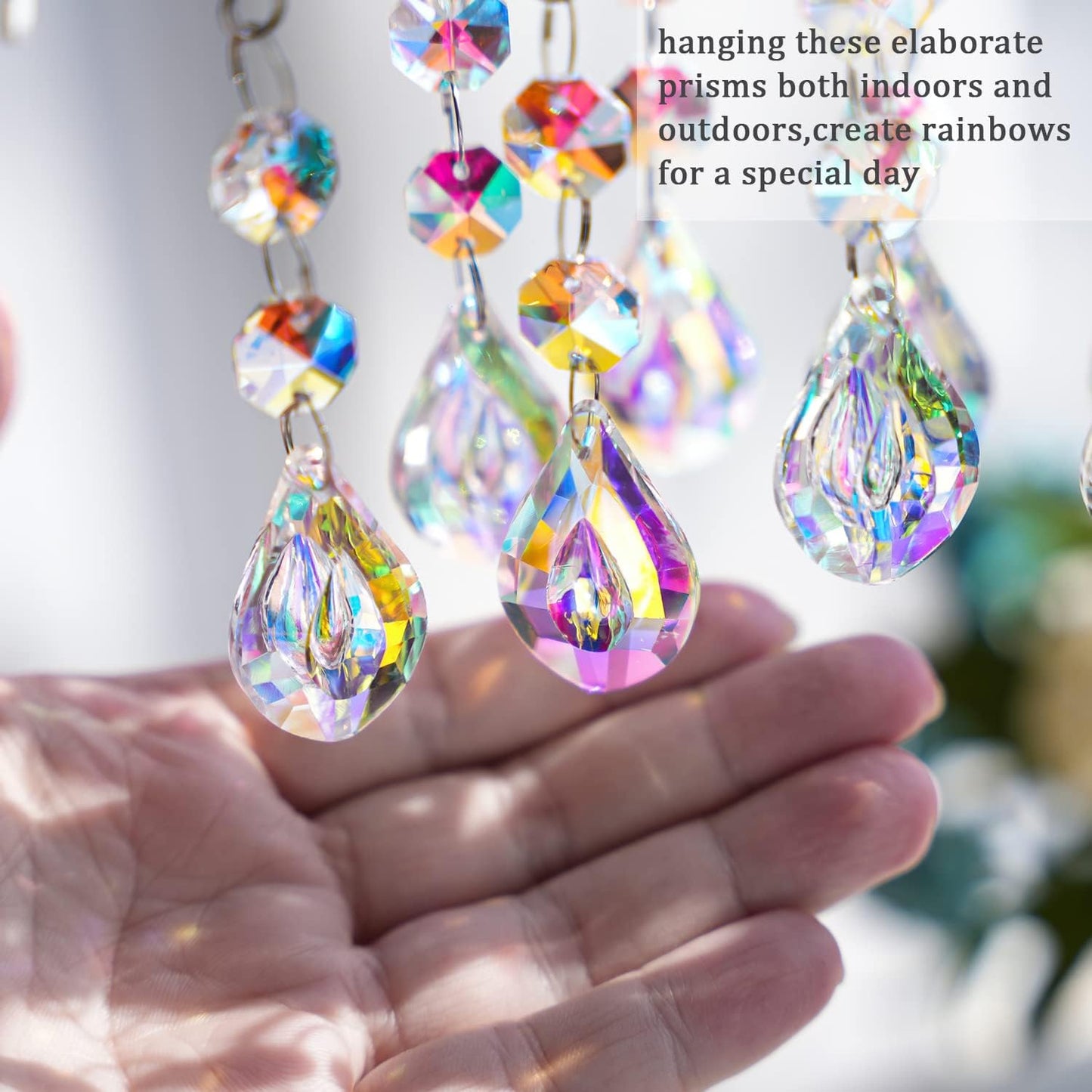 20pcs Colorful Crystals Suncatcher for Chandeliers with Hooks,38mm Chandelier Crystals Replacement,Hanging Prisms for Windows,Wedding,Christmas Tree Decoration