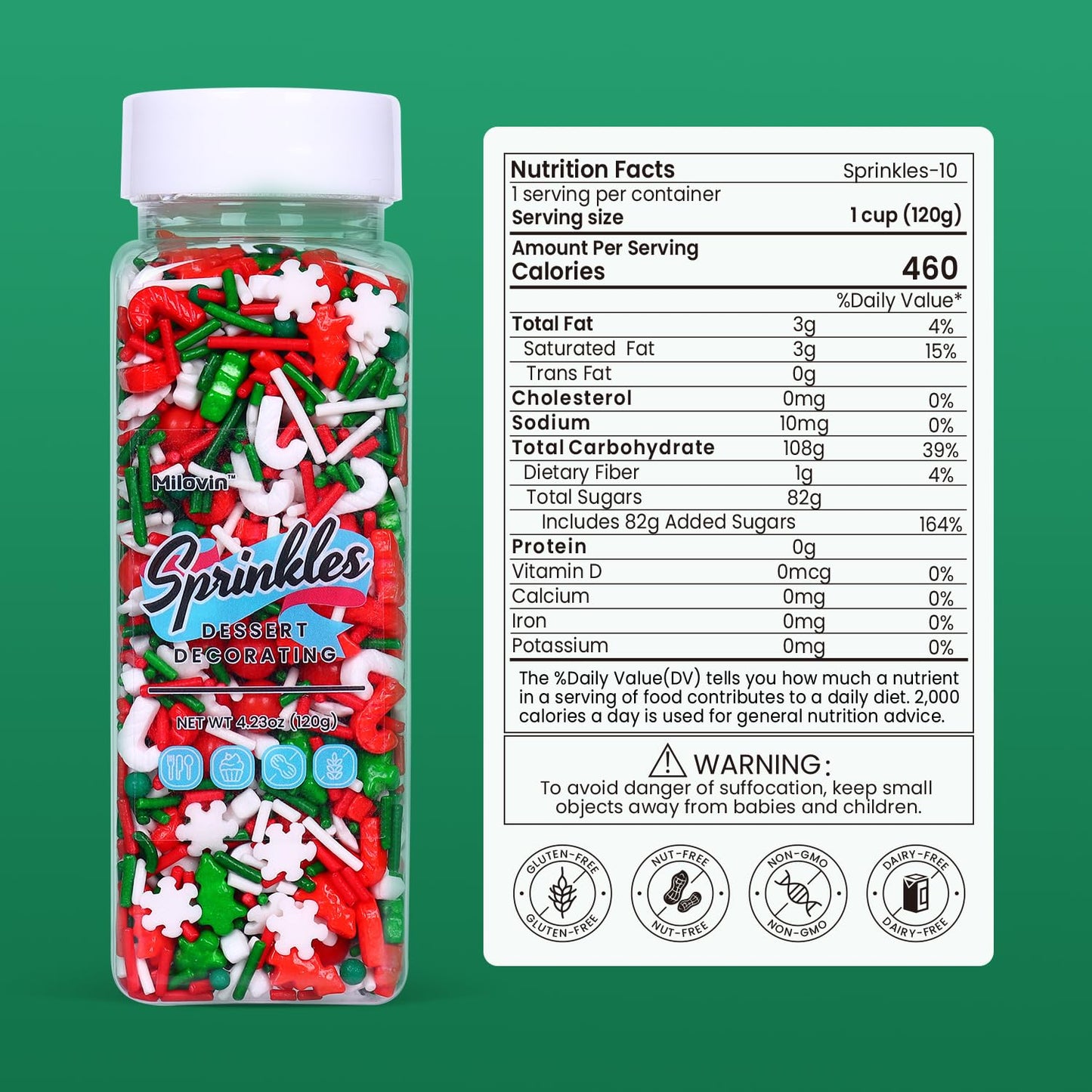 Edible Christmas Sprinkles for Cookies, Red and Green Sprinkle, Christmas Jimmies Sprinkles, Tree Candy Sprinkle for Cupcakes, Cake, Macaron, Cookies, and Cakecicles(120g/4.23oz)