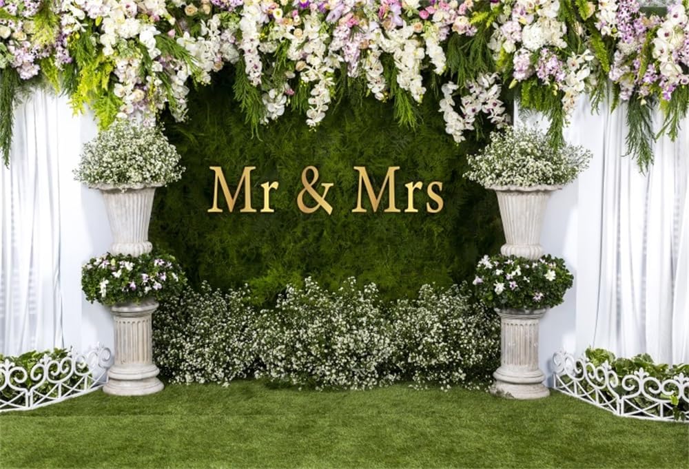 Wedding Arch Flower Backdrop 7x5ft - Mr to Mrs Engagement & Anniversary Photography Background