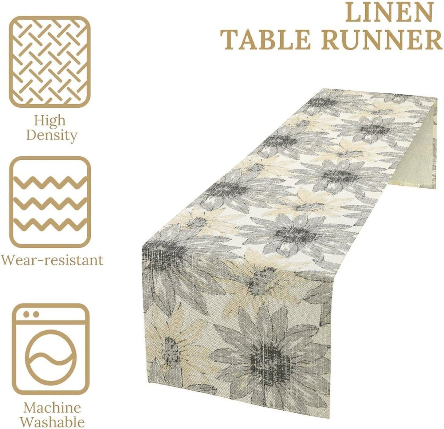 Chrysanthemum Vintage Floral Table Runner, Elegant Grunge Green Sunflower Spring Summer Elegant Pattern Artichokes Flower Table Runner for Party Kitchen Dining Living Room Decor, 13x120 Inch