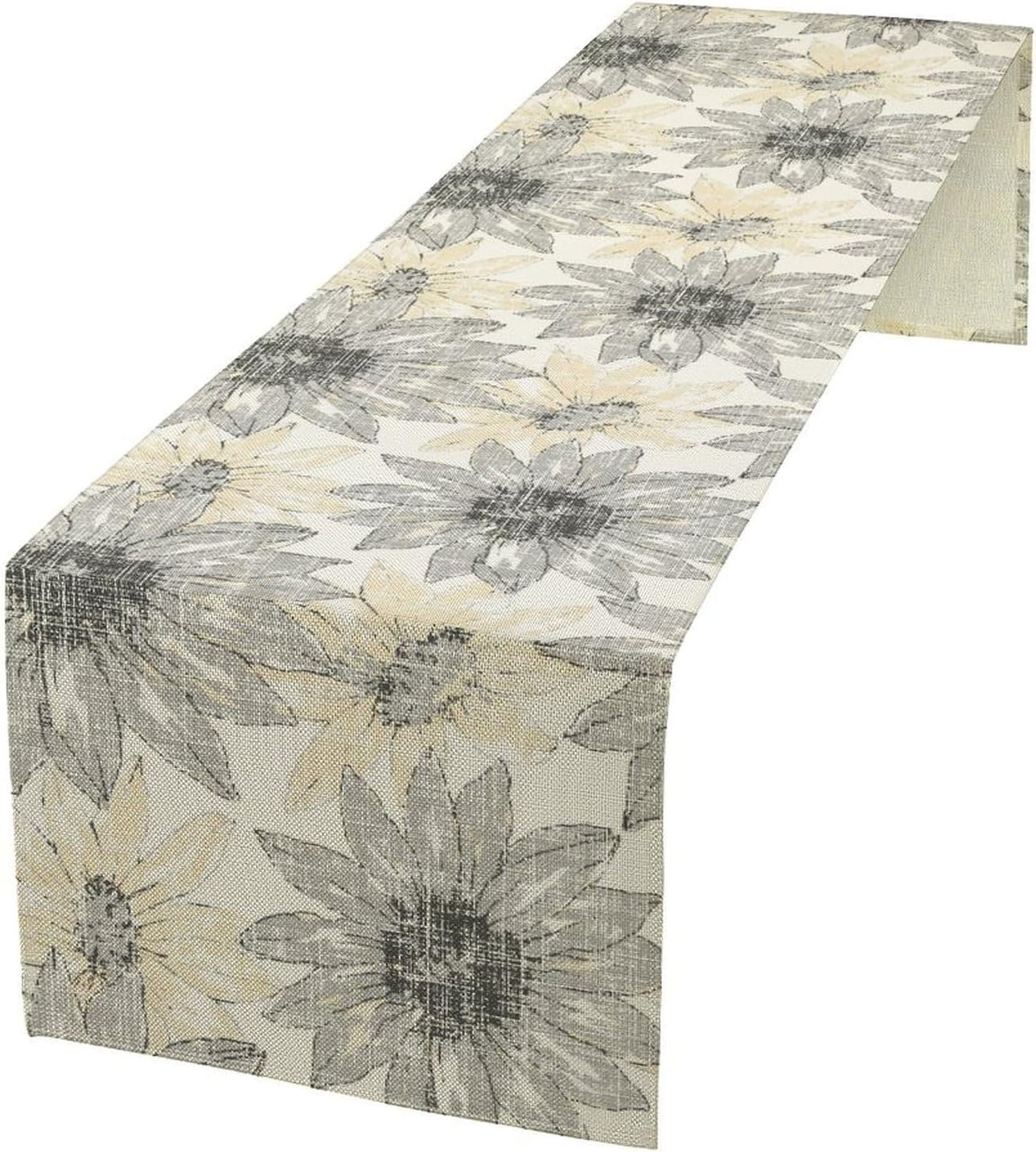 Chrysanthemum Vintage Floral Table Runner, Elegant Grunge Green Sunflower Spring Summer Elegant Pattern Artichokes Flower Table Runner for Party Kitchen Dining Living Room Decor, 13x108 Inch