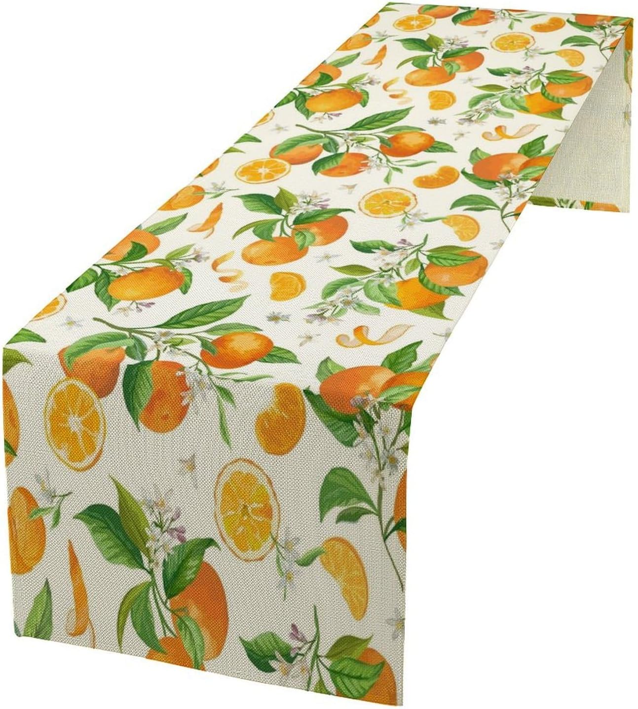 Spring Summer Orange Table Runner Vintage Citrus Lemon Fruit Mandarin Floral Dinner Runner for Farmhouse Baby Shower Party Holiday Home Kitchen Dining Table Decor 13x60