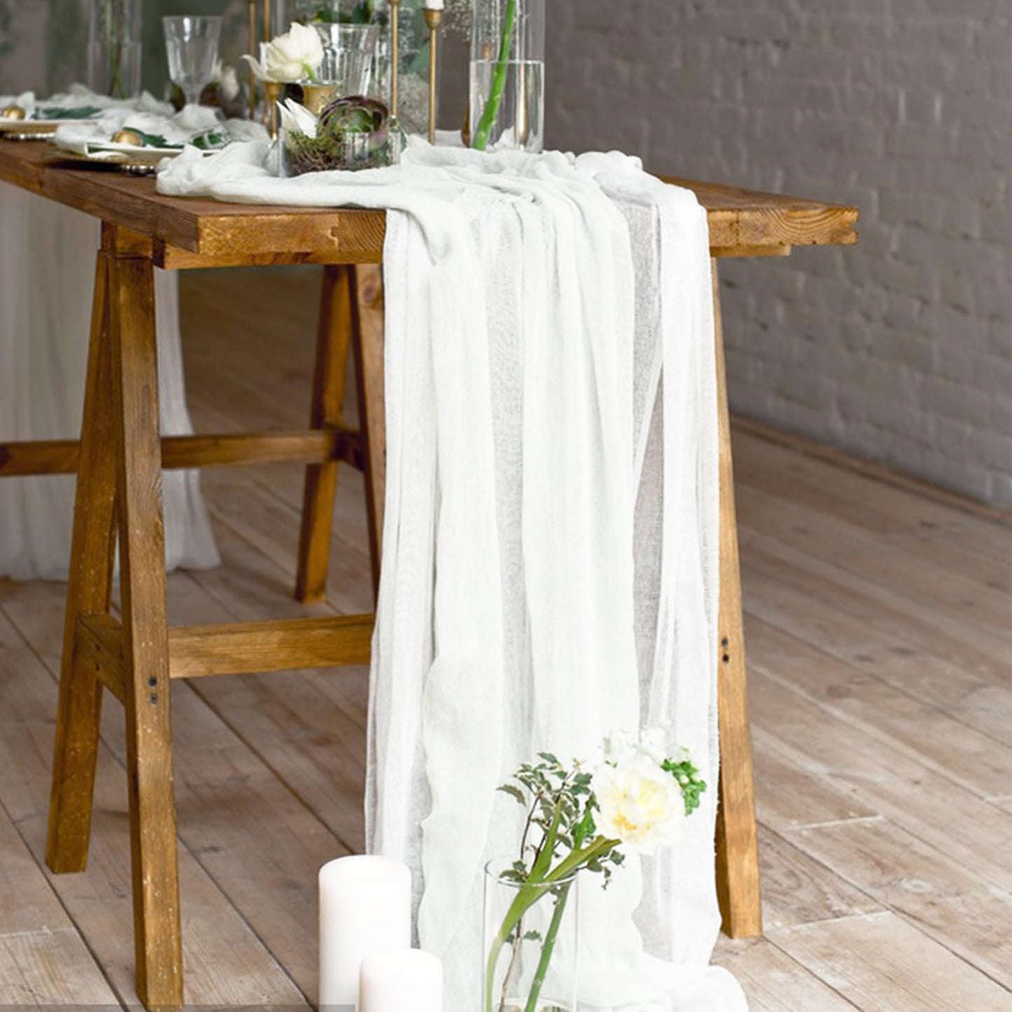 6 Pack Cheesecloth Table Runner 10Ft Christmas Gauze Boho Table Runners for Wedding Decor Bridal Shower Decorations Baby Shower Party(35" x 120")