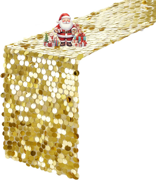 VHH Sequin Table Runner 12 x 108 inches Gold Table Runner, Glitter Runner for Party Wedding Birthday, Party Spring Easter Rustic, Birthday Supplies Decorations (1 Pack).