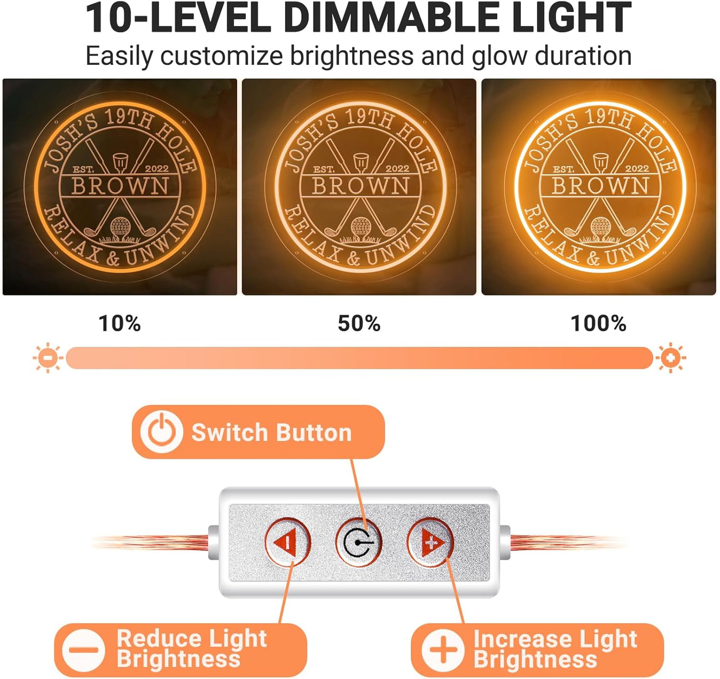 Custom LED 19th Hole Golf Neon Sign, Personalized Neon Name Signs for Wall Decor, Dimmable Light Up Signs Customizable for Golf Clubs Bar Man Cave Lounge Party Clubhouse, Golfer Men Dad Gifts