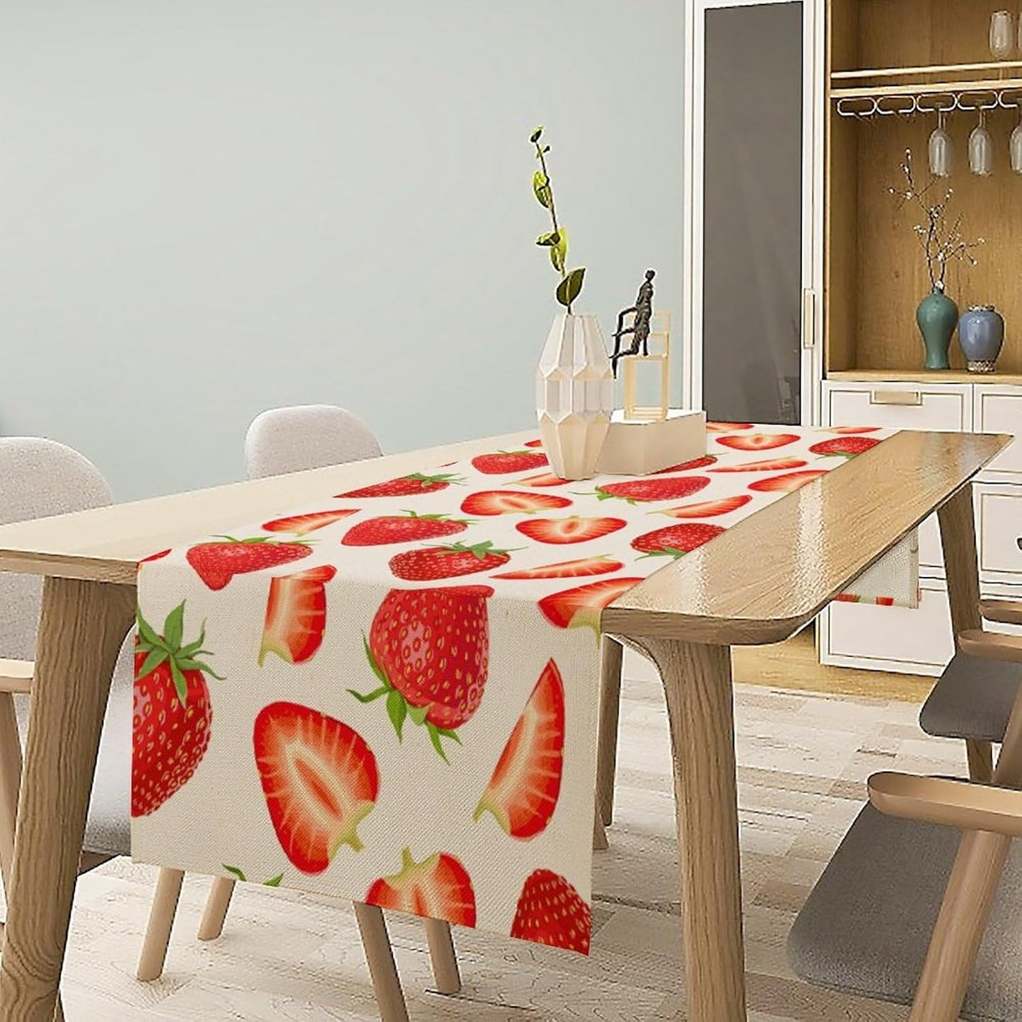 Strawberry Table Runner Spring Summer Wild Berry Fruit Theme Dinner Runner for Girl Baby Shower Party Holiday Home Kitchen Dining Table Decor 13x120