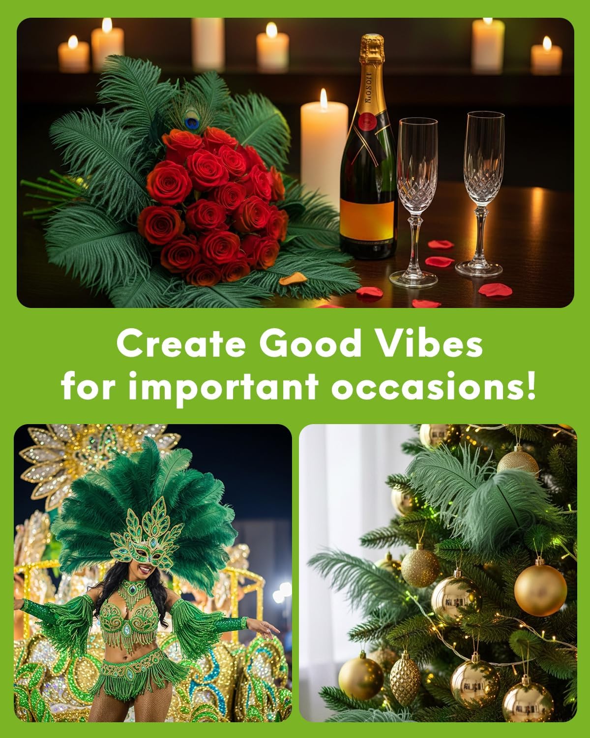 NEWONG 30pcs Dark Green Ostrich Feathers Natural Bulk 8-10inch(20-25cm) Vase Craft Wedding Home Party Centerpieces Christmas Day Decoration