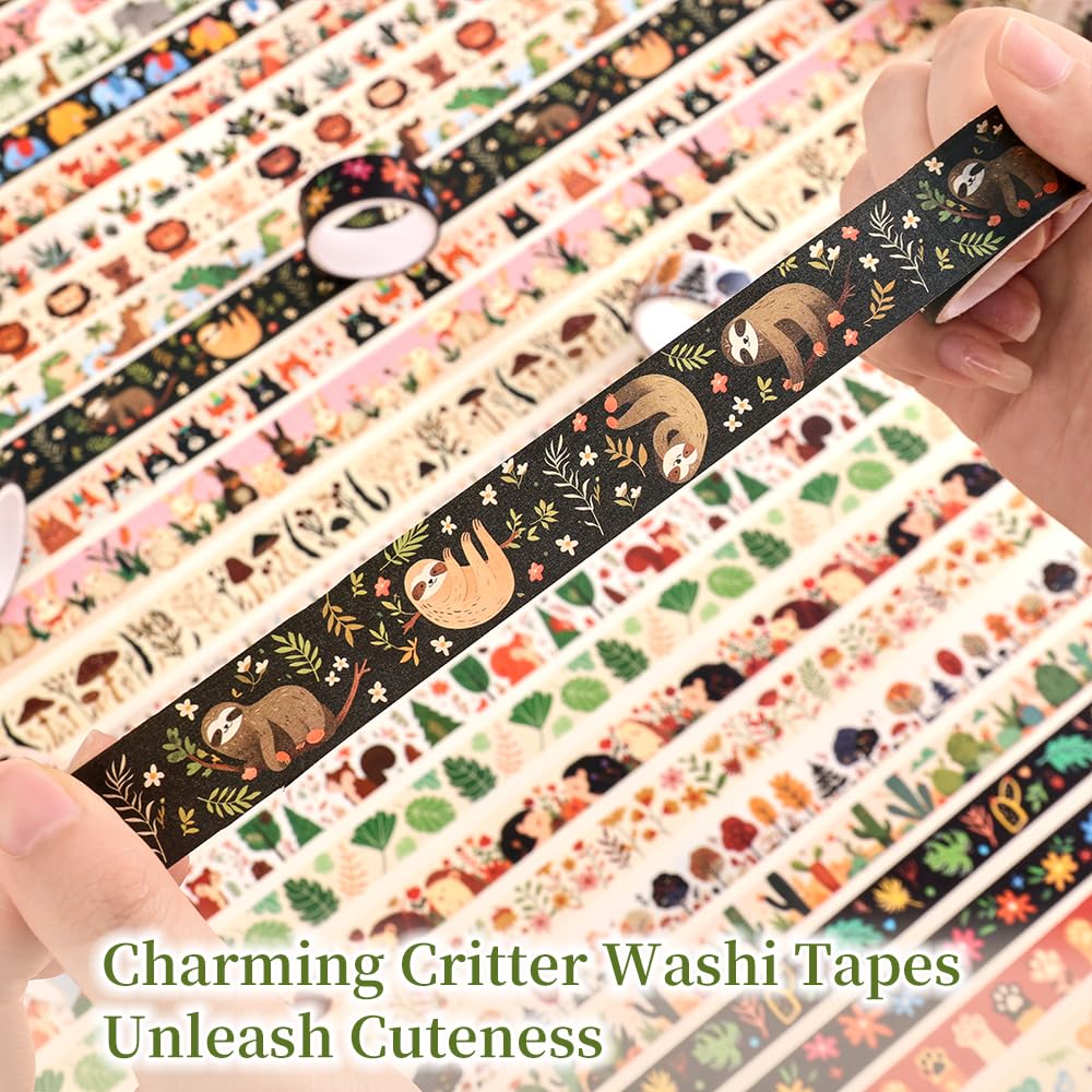 36 Rolls Animal Theme Washi Tape Set, Colorful Cute Adorable Animals Writable Decorative Tapes for Scrapbooking, Bible Journaling, Bullet Journaling, 0.6"x79" per Roll