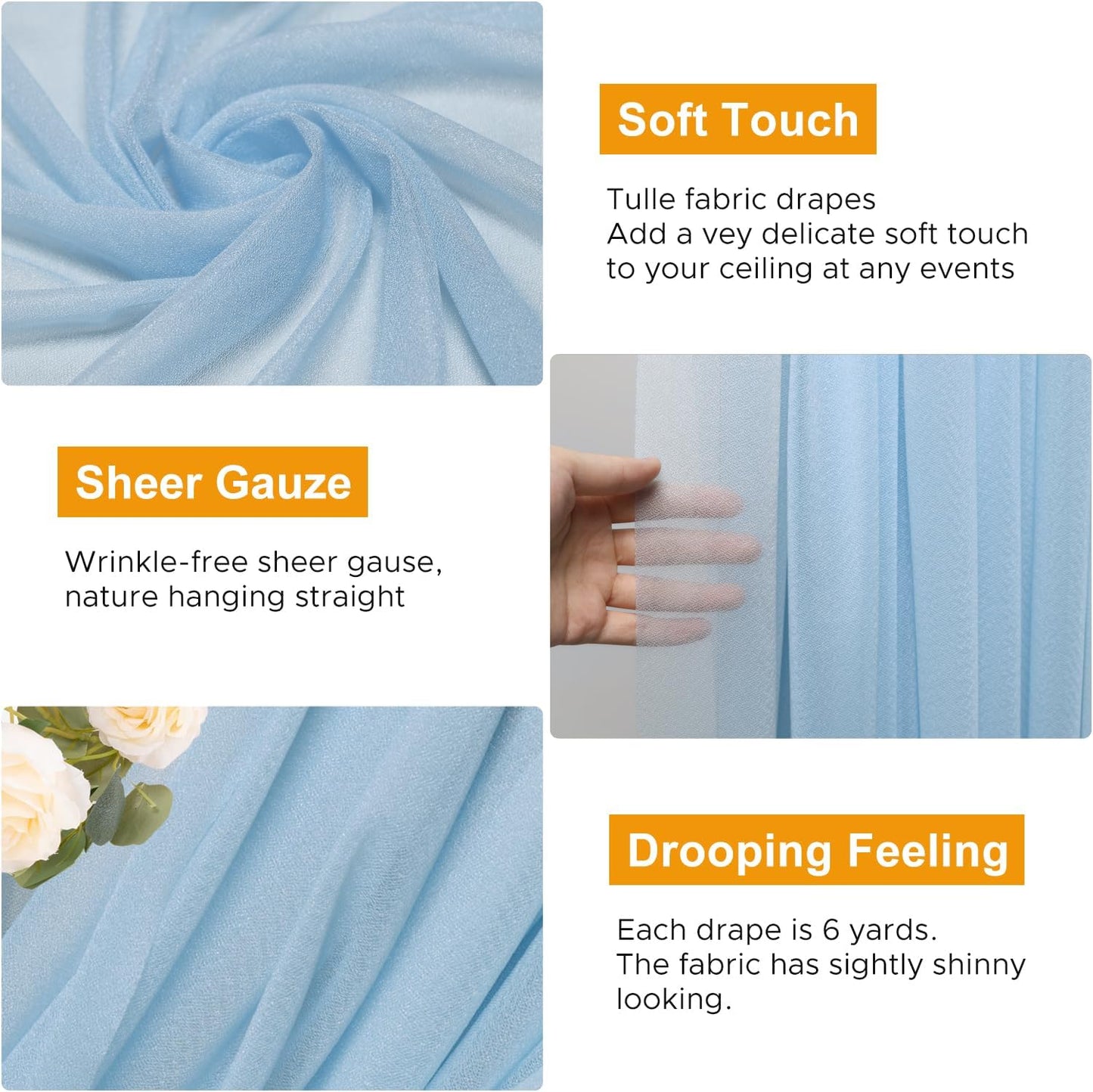 Wedding Arch Draping Fabric 4 Panels 28.7" x 20FT Baby Blue Sheer Chiffon Backdrop Drapes for Wedding Ceremony Birthday Party Bridal Shower Outdoor Decoration