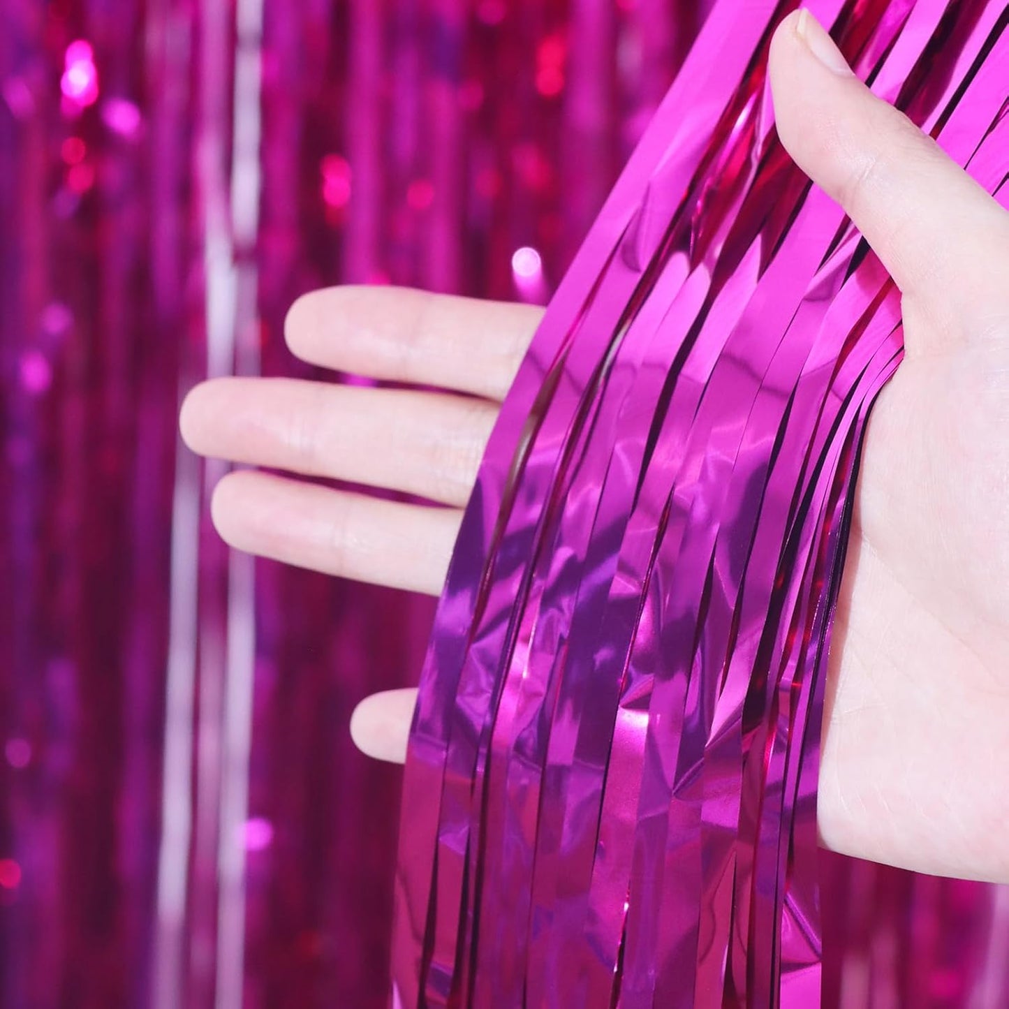 4 Pack Pink Foil Fringe Backdrop Curtains, Tinsel Streamers Birthday Party Decorations, Fringe Backdrop for Graduation, Baby Shower, Gender Reveal, Disco Party