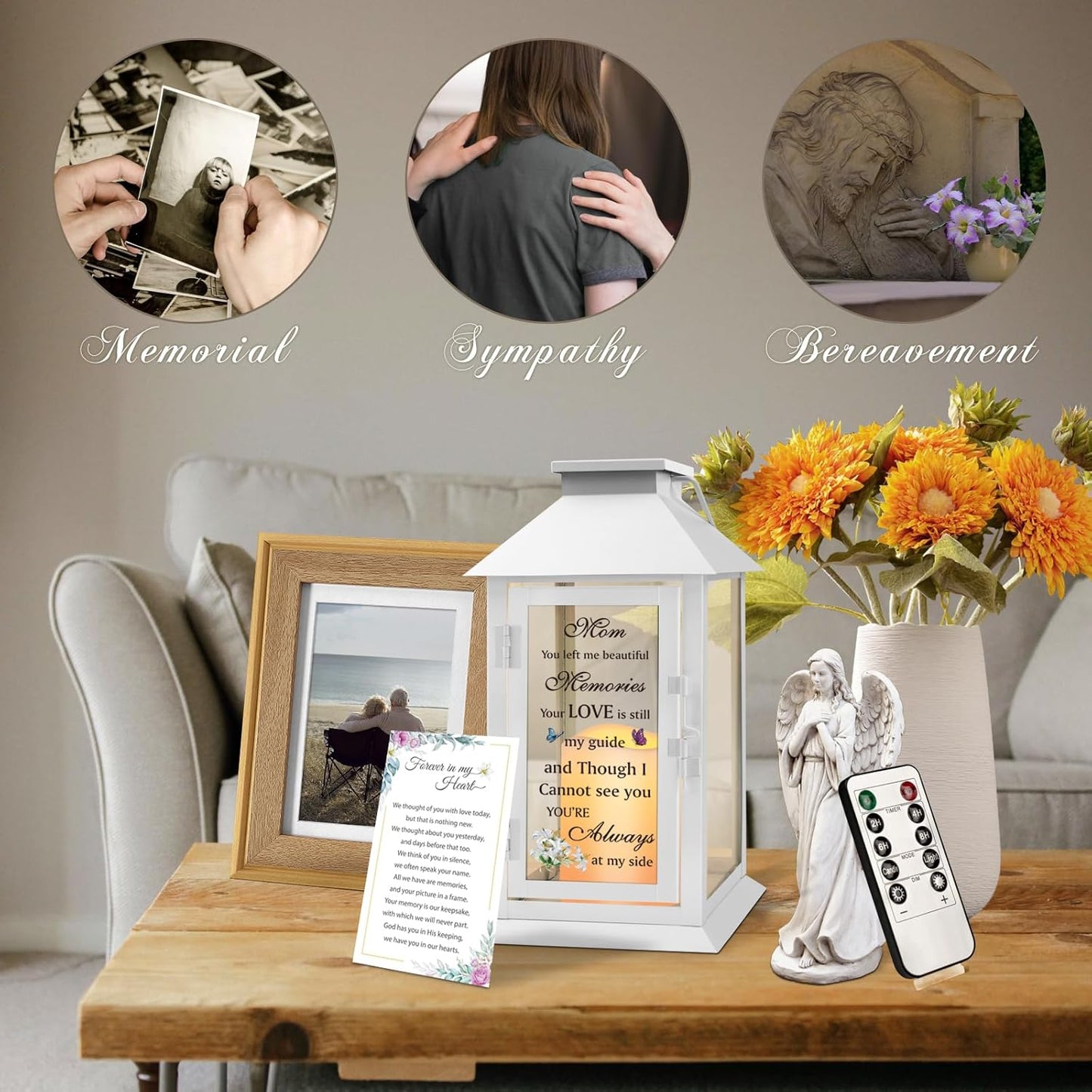 Memorial Lantern Bereavement Gifts in Memory of Loved One Memorial Gifts for Loss of Mother Remembrance Sympathy Gifts for Loss of Loved One with LED Candle and Remote