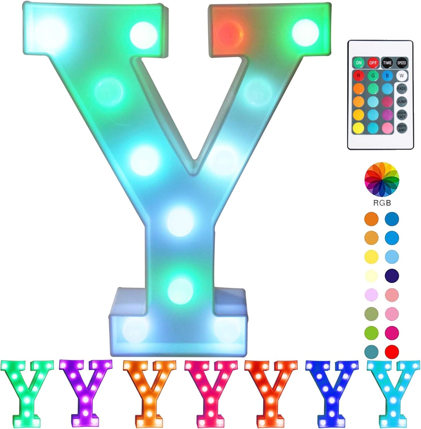 Pooqla Colorful Marquee Letters LED Light Up Letters with Remote, Party Birthday Letter with Lights Decorations for Classroom Room Dorm Home - Multicolor Letter Y