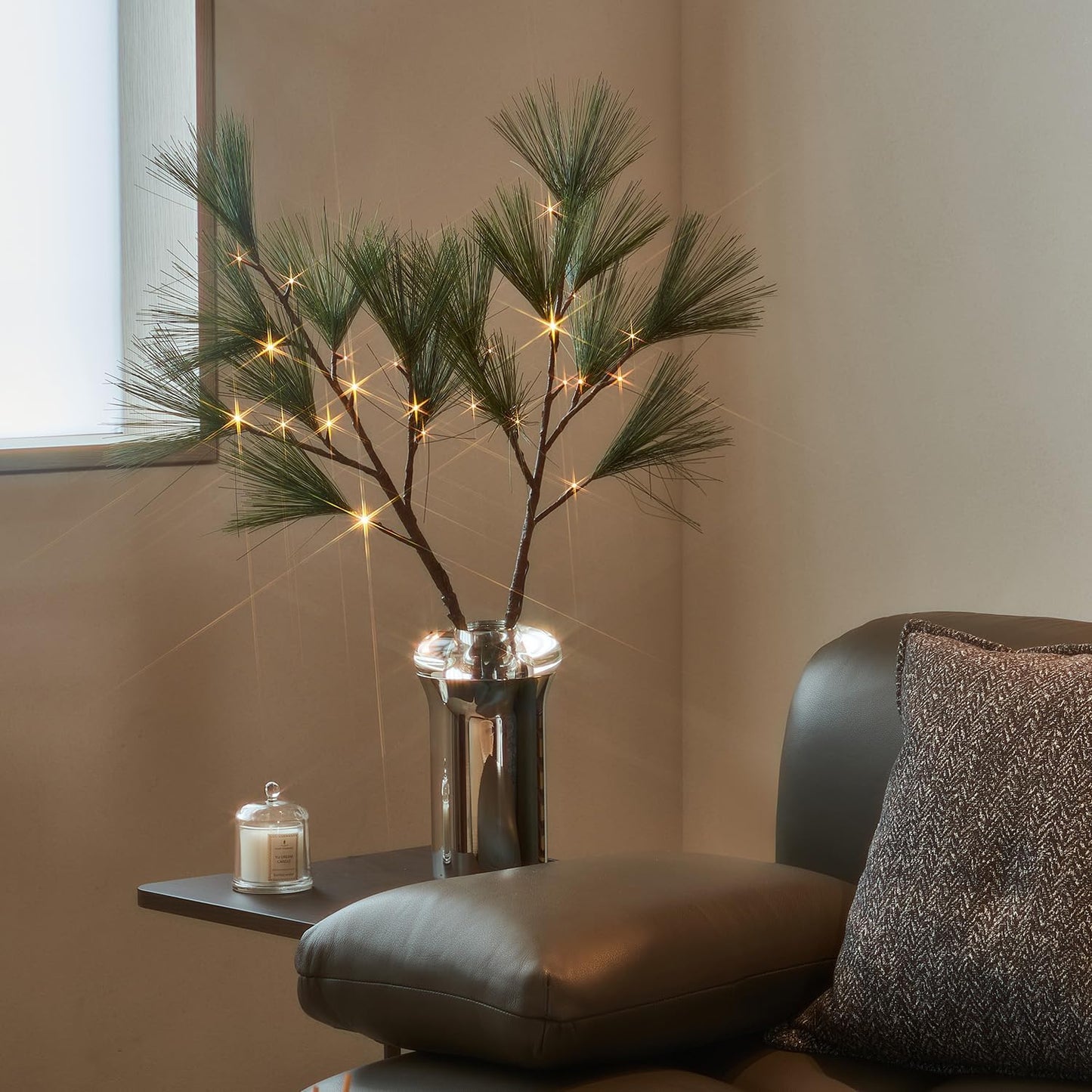 Fudios Lighted Pine Branches with Timer 32IN Battery Operated or USB Plug in, Lit Willow Branches with Lights for Christmas Fireplace Mantle Decor