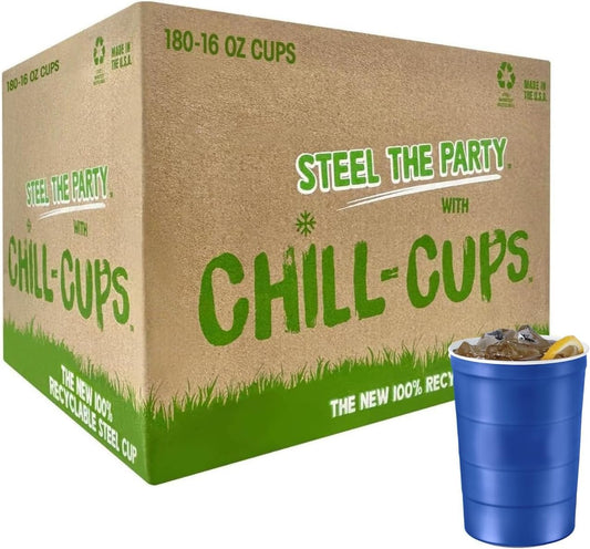 16 oz. Party Cups, Perfect for Cold Drinks, Sturdy & Durable, Disposable and 100% Recyclable, Made in USA, Blue, 180 Count