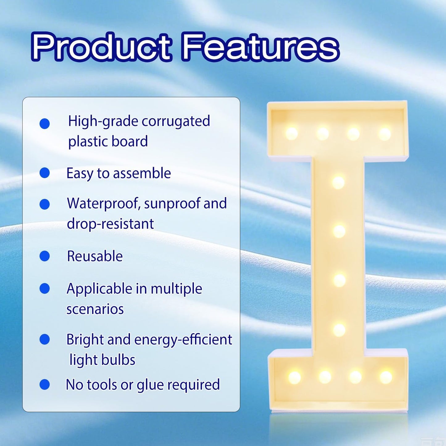 4FT Marquee Plastic Letters I - Light up Letters I Are Made from Corrugated Plastic Board - Quick Assembly Without Tools, Disassembled Components Can Be Used for Garage Sale Signs, Yard Sale Signs