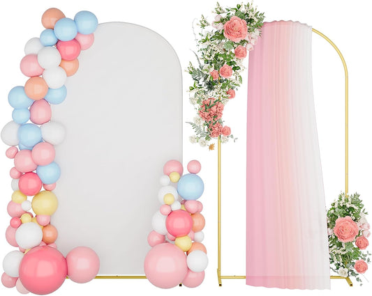 UDEAR 6.6FT Metal Arch Stand with White Cover, Arc Design with Fitted Cover, for Weddings, Parties, Baby Showers, Climbing Plants, Photo Backdrops