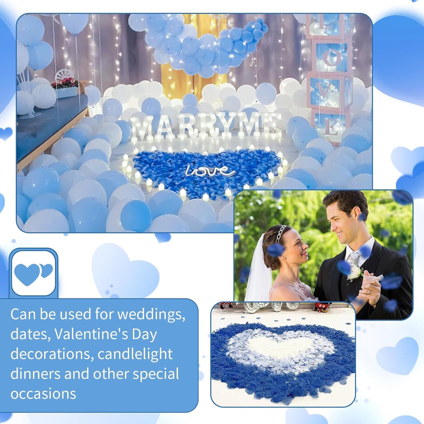 3300 PCS Artificial Fake Rose Petals,Flower Petals,Romantic Nightfor Her/Him Set,Wedding, Engagement, Party, in Bulk Flower Decorations（Dark Blue）