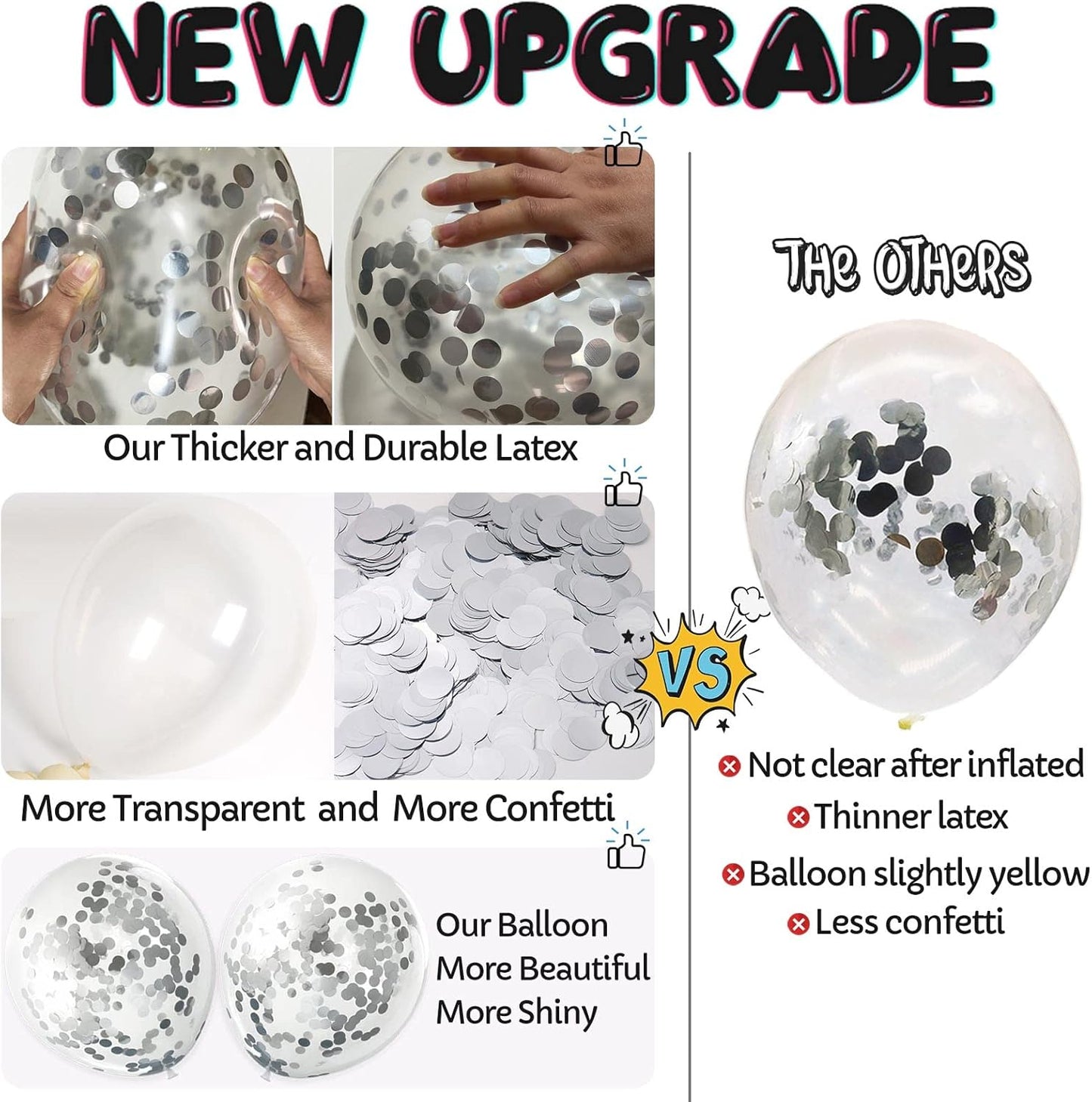 Silver Confetti Balloons, 25 Pcs Thickened 12 Inch Clear Latex Balloon with Confetti Inside for Graduation Decorations Engagement Bridal Shower Party Baby Shower Birthday Party Decoration Supplies