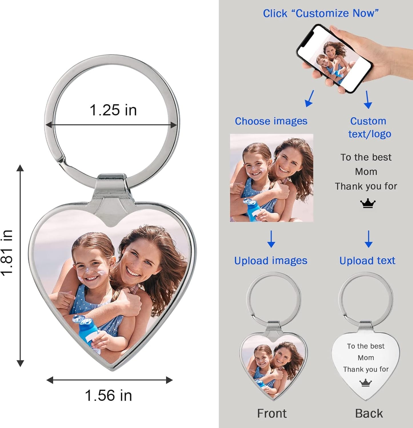 Personalized Custom Keychain with Picture - Turnable Double Sided Colorful Photo Key chains Memorial Gifts for Family Lover