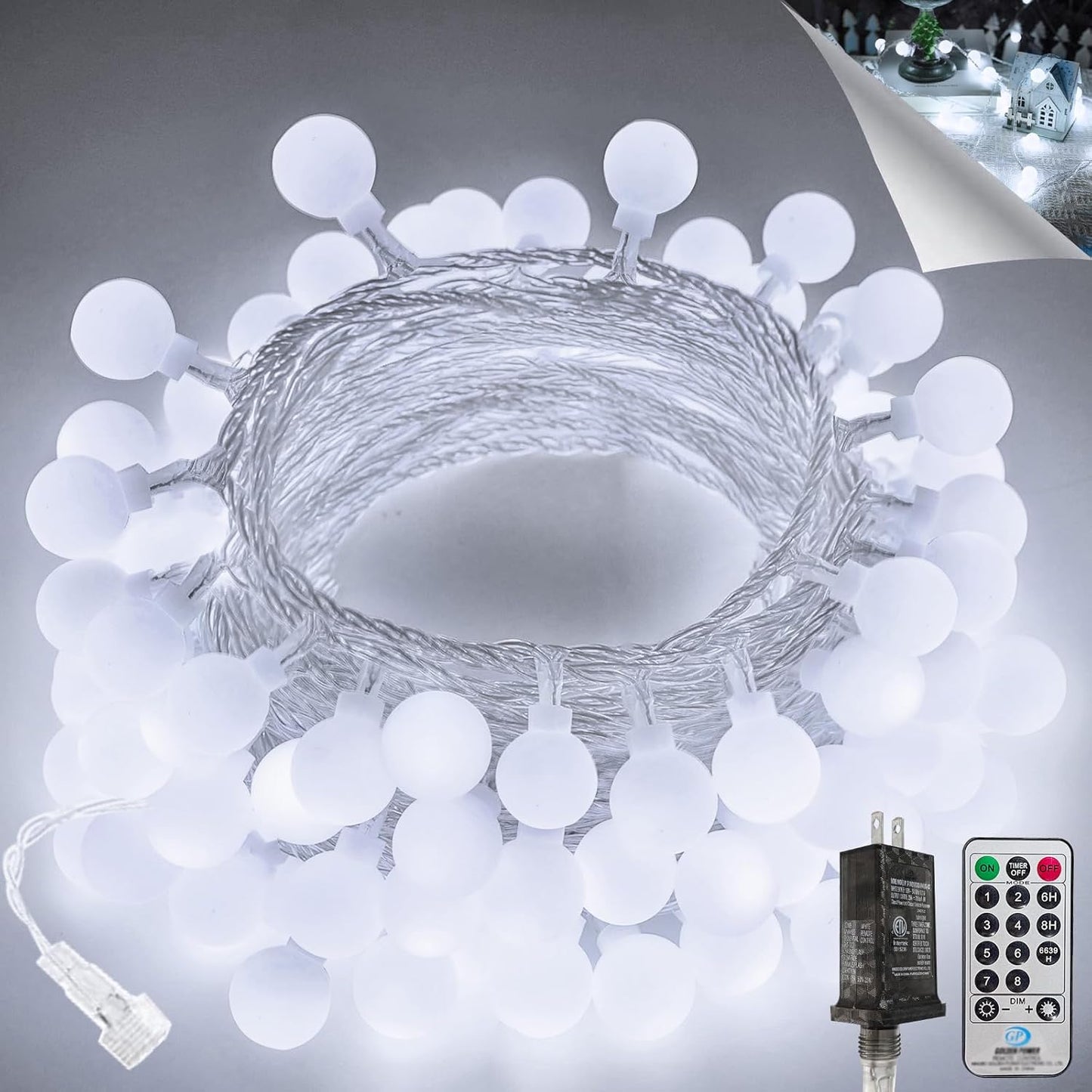 100LED Connectable String Lights Indoor Outdoor for Bedroom, 43ft White Fairy Lights with Remote & Timer, Plug in 8 Modes Waterproof Globe Hanging Twinkle Light for Room Classroom Wedding Decor