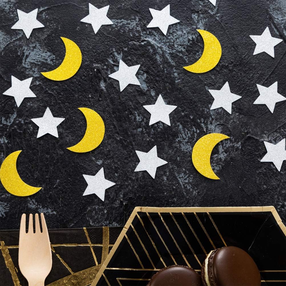Glitter Confetti Star and Moon for Table Wedding Birthday Eid Party Decoration, 1.2 inch in Diameter(gold,silver,200pc)
