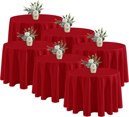 Fitable 6 Pack Red Tablecloths for Round Tables - 108 Inches in Diameter - Stain Resistant and Washable Table Clothes, Polyester Fabric Table Covers for Wedding, Party, Banquet, Formal Events