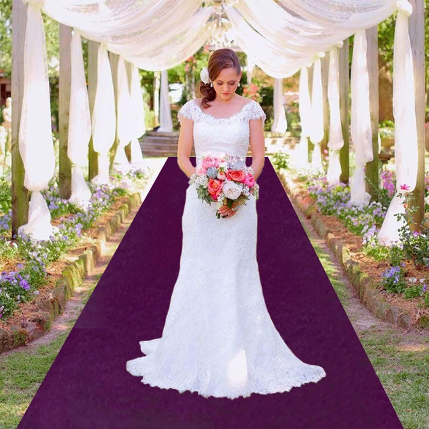 MODFUNS Aisle Runners for Weddings Purple Velvet Aisle Runner 4x25ft Party Carpet Runners Wedding Runner Rug with Carpet Tape Vintage Aisle Floor Runner Bridal Shower Banquet Ceremony Prom Carpet
