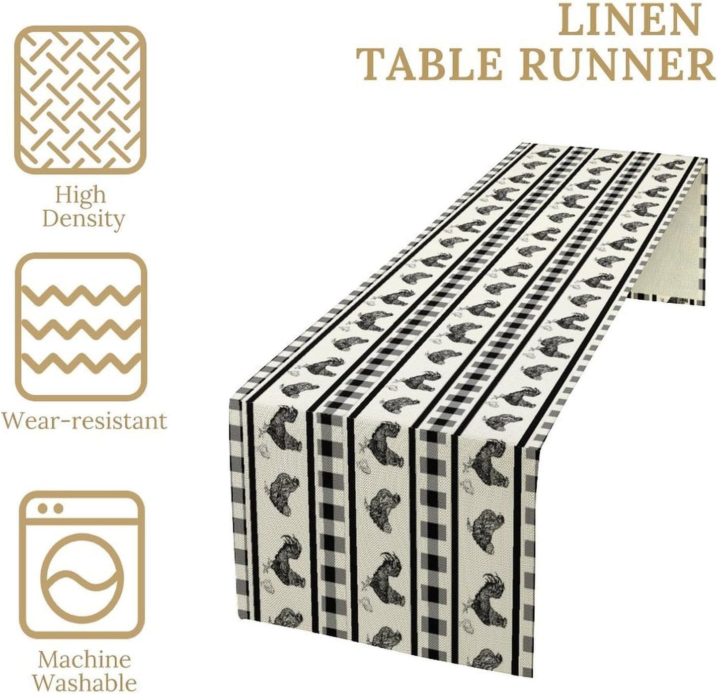 Rooster Table Runner,Farmhouse Animal Vintage Chicken Black White Plaid Check Tablecloth Burlap for Hotel Indoors Outdoor Dining Room Kitchen Home Decor,W13X L60 in
