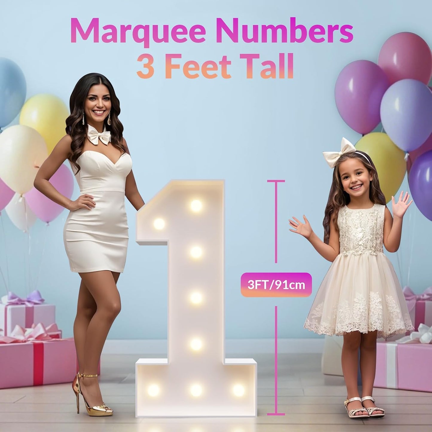 JoyMuse Marquee Numbers 3 Feet Tall, Light Up Numbers with Lights, Large Numbers for Party, Number 0 Light Up Numbers for Baby Showe Anniversary Birthday Decorations for Girls Boys