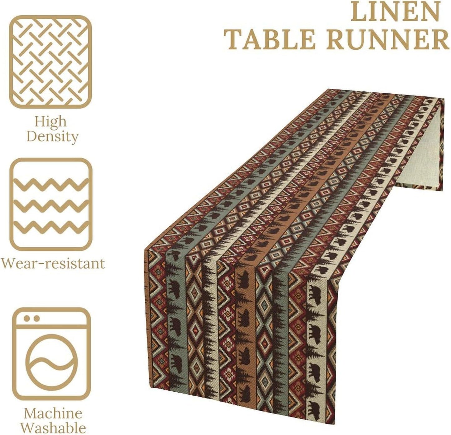 Retro Cabin Table Runner Rustic Bear Forest Farmhouse Lodge Jungle Table Runner for Dinner Party Living Room Kitchen Aztec Vintage 13x108 Inch