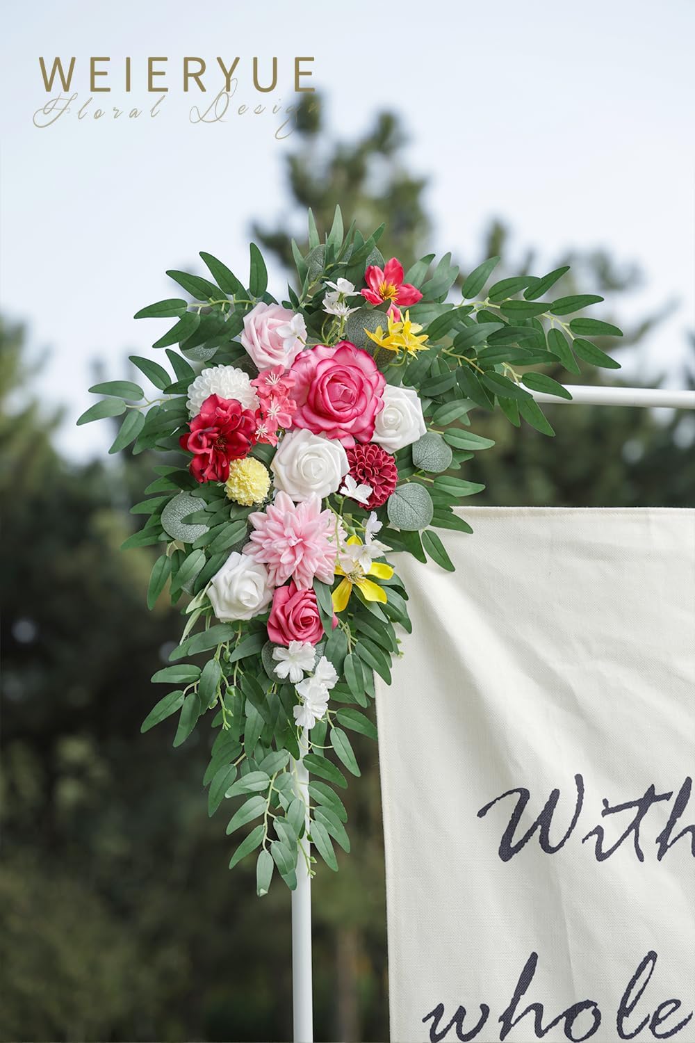 Artificial Wedding Arch Flowers Kit(Pack of 2) for Wedding Arch, Bridal Shower, Ceremony and Reception Backdrop Decoration (Bright Pink)