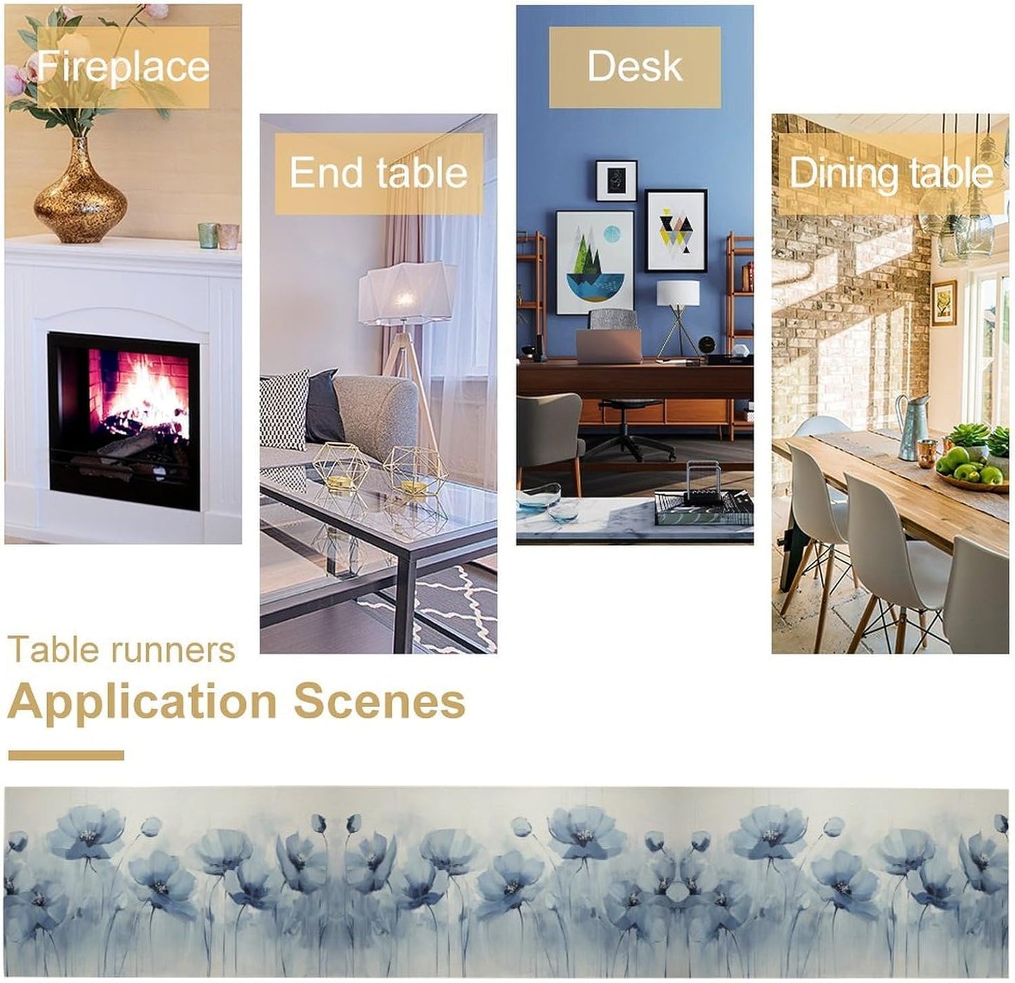 Abstract Floral Table Runner, Blue Poppy Flower Modern Art Print Kitchen Dinning Table Runner for Indoor Outdoor Home Wedding Party Holiday, 13x36 Inch