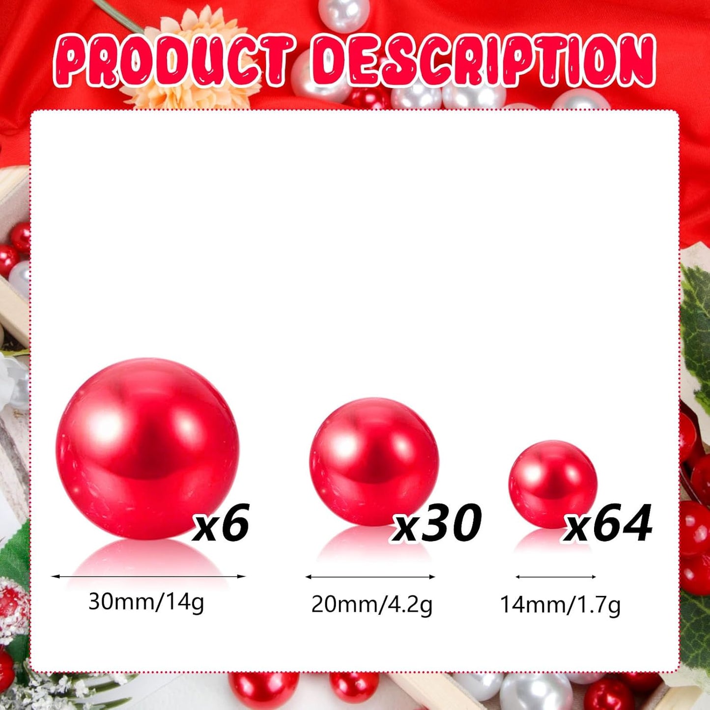 100PCS Watermelon Red Faux Pearls Beads for Centerpiece Vases, Vase Filler Faux Pearls, No Holes Filler Beads for Party Anniversary Birthday Wedding Table Decor, 14/20/30mm