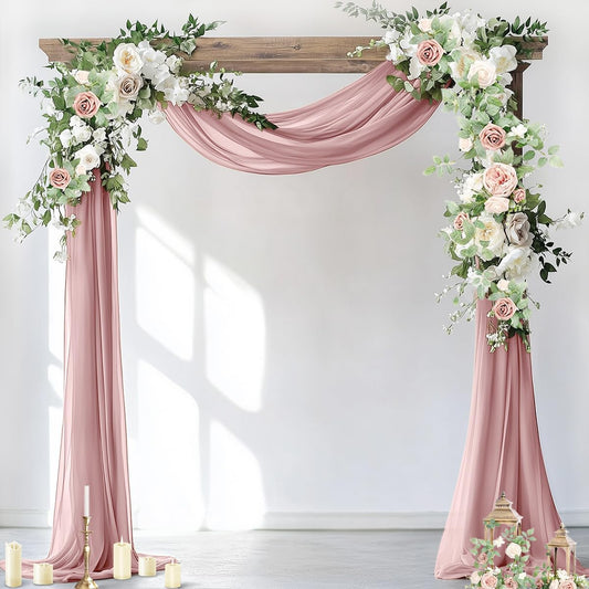 Socomi Wedding Arch Draping Fabric 3 Panels 29" x 19Ft Dusty Rose Sheer Chiffon Curtain Drapes 6 Yards for Wedding Ceremony Birthday Party Decoration
