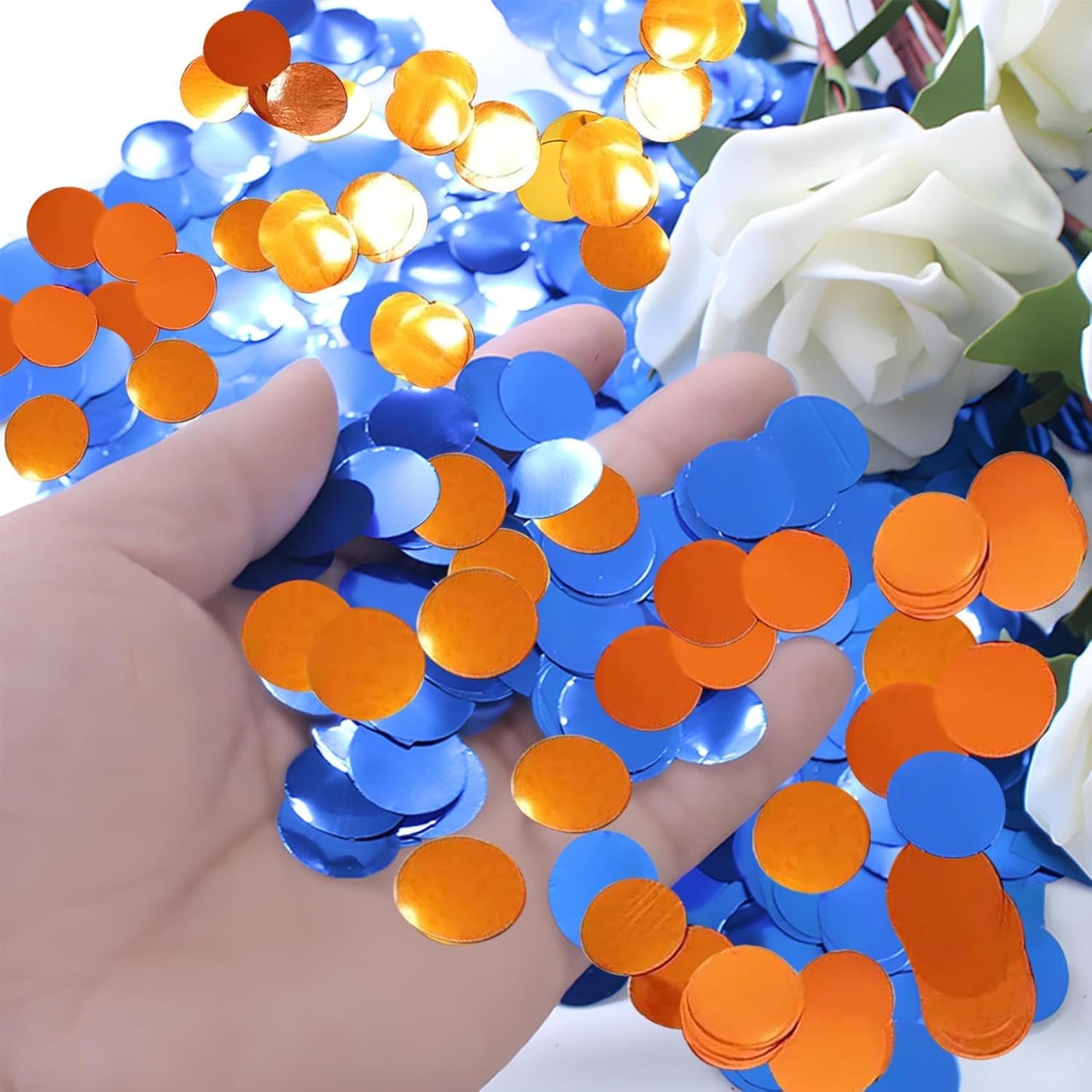 Orange and Blue Round Foil Confetti Beautiful Metallic Table Confetti for Filling Balloons, Wedding,Birthday,Party,Festival Decoration(15000PCS)