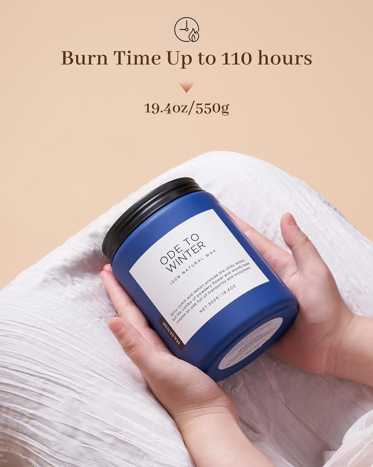 M&SENSE Ode to Winter - Lavender Sandalwood Strong Scented Candle, 19.4oz 110 Hour Clean Non Toxic Long Lasting Organic Natural Soy Wax Winter Candle Gifts for Bedroom Bathroom Home Decor