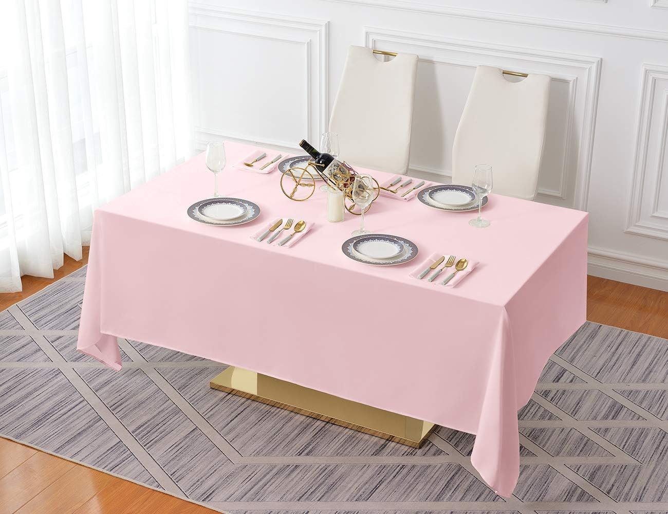 Surmente Pink Tablecloth 60 x 102-inch Rectangular Polyester Table Cloth for Weddings, Banquets, or Restaurants