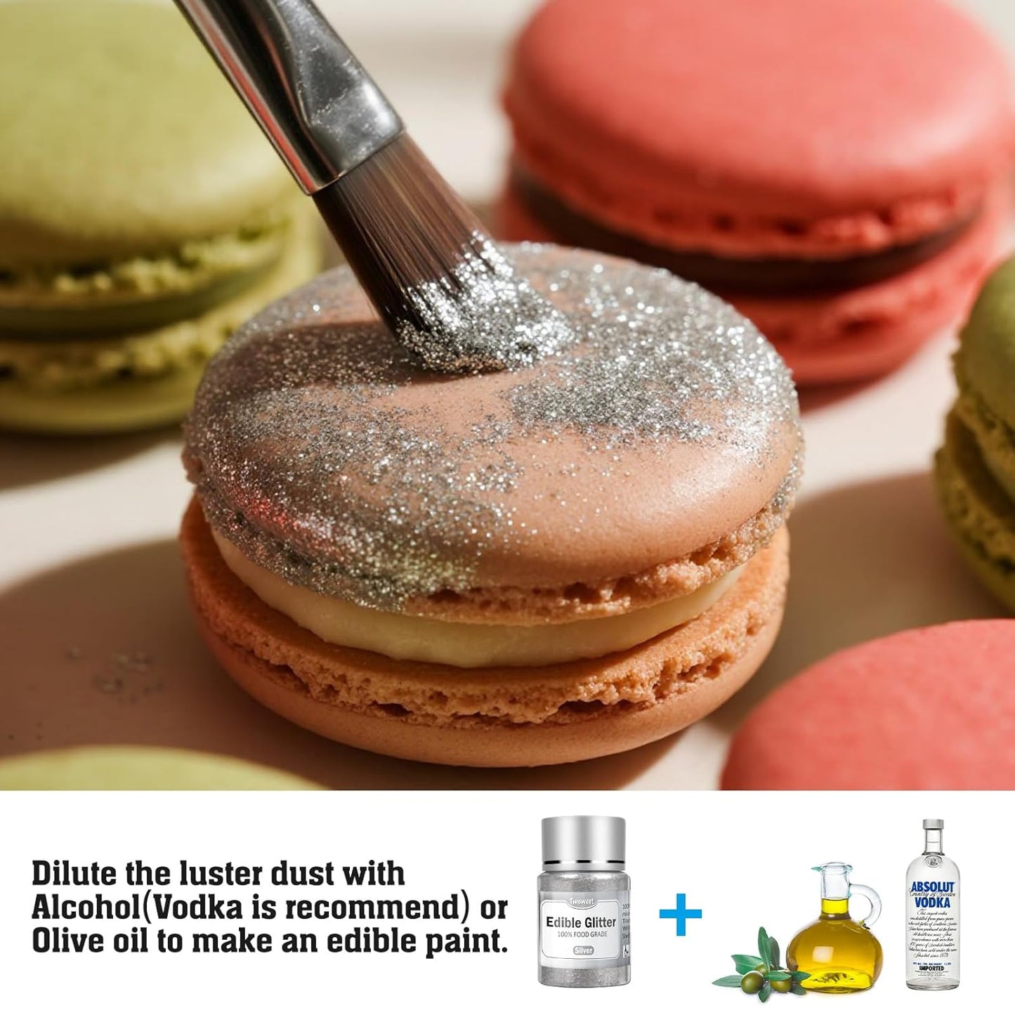 Twisweet Silver Edible Glitter for Drinks, Food Grade 10g Sparkling Sprinkles Cake Decorating Supplies, Edible Luster Dust for Cocktail Beverages, Food Coloring Shimmer Powder for Cupcakes Cookies Cake Decorations