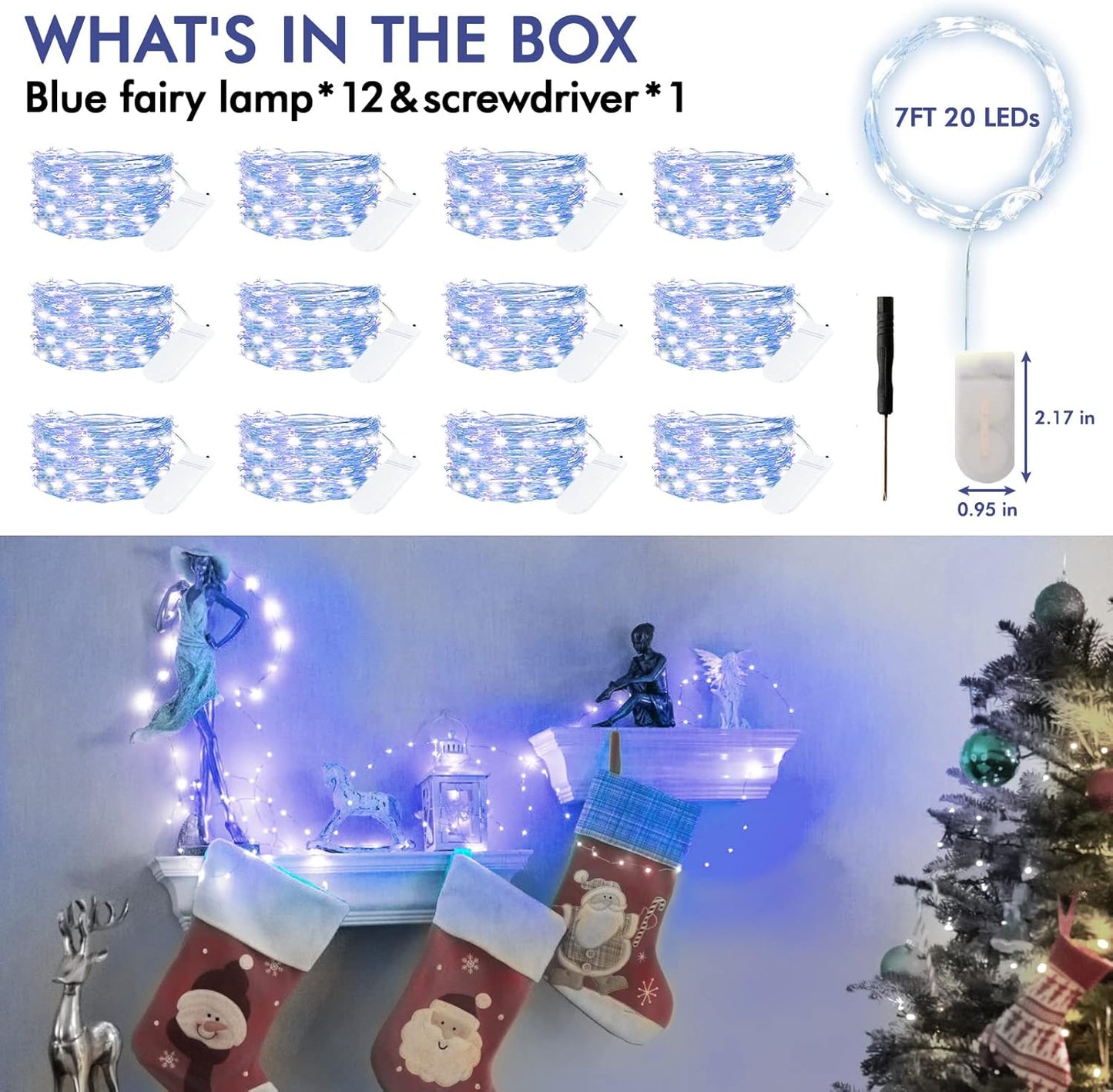 12 Pack Fairy Lights Battery Operated String Lights，7FT 20LED Waterproof Silver Wire Christmas Lights Outdoor,Firefly Mini Lights for Bedroom Party Birthday Wedding Home Decor