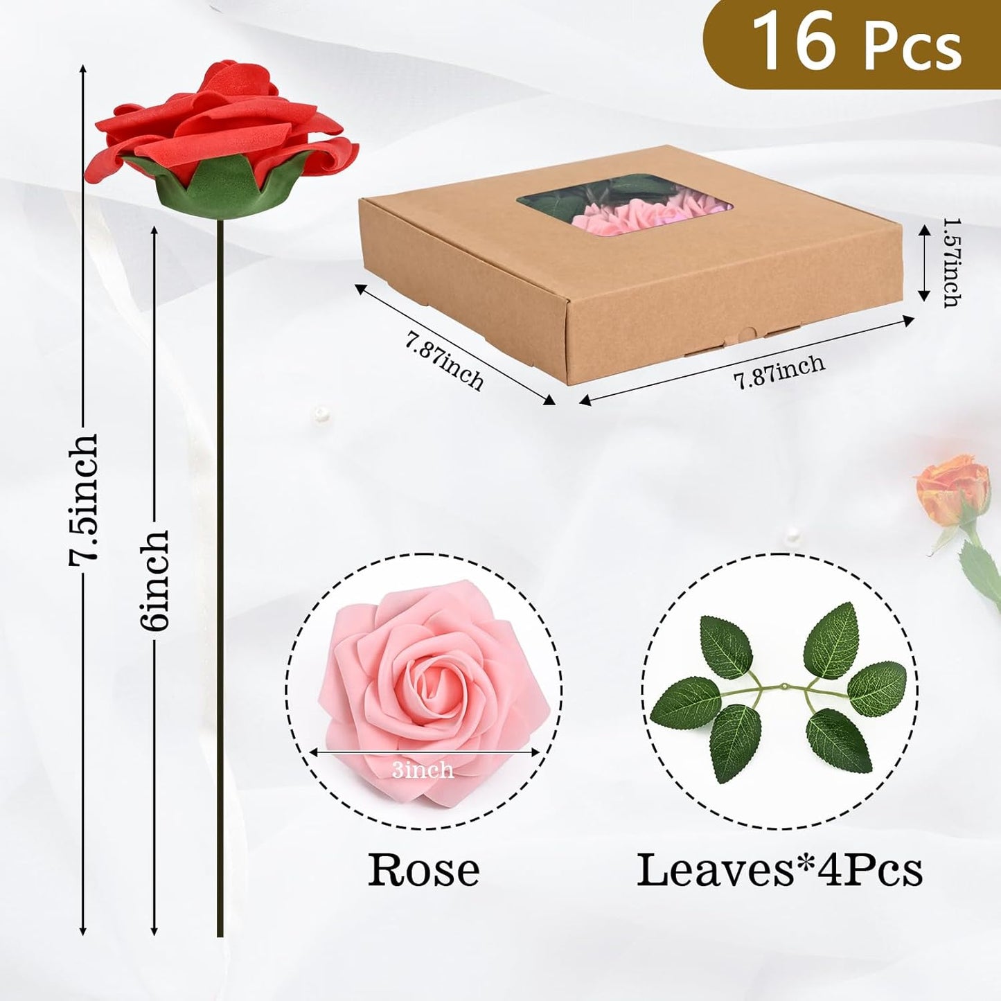 BLEUM CADE 16Pcs Artificial Flowers Fake Roses with Stems, Gradient Red & Pink Boxed Foam Roses for DIY Bouquets Centerpieces Wedding Party Arrangement Bridal Shower Decor