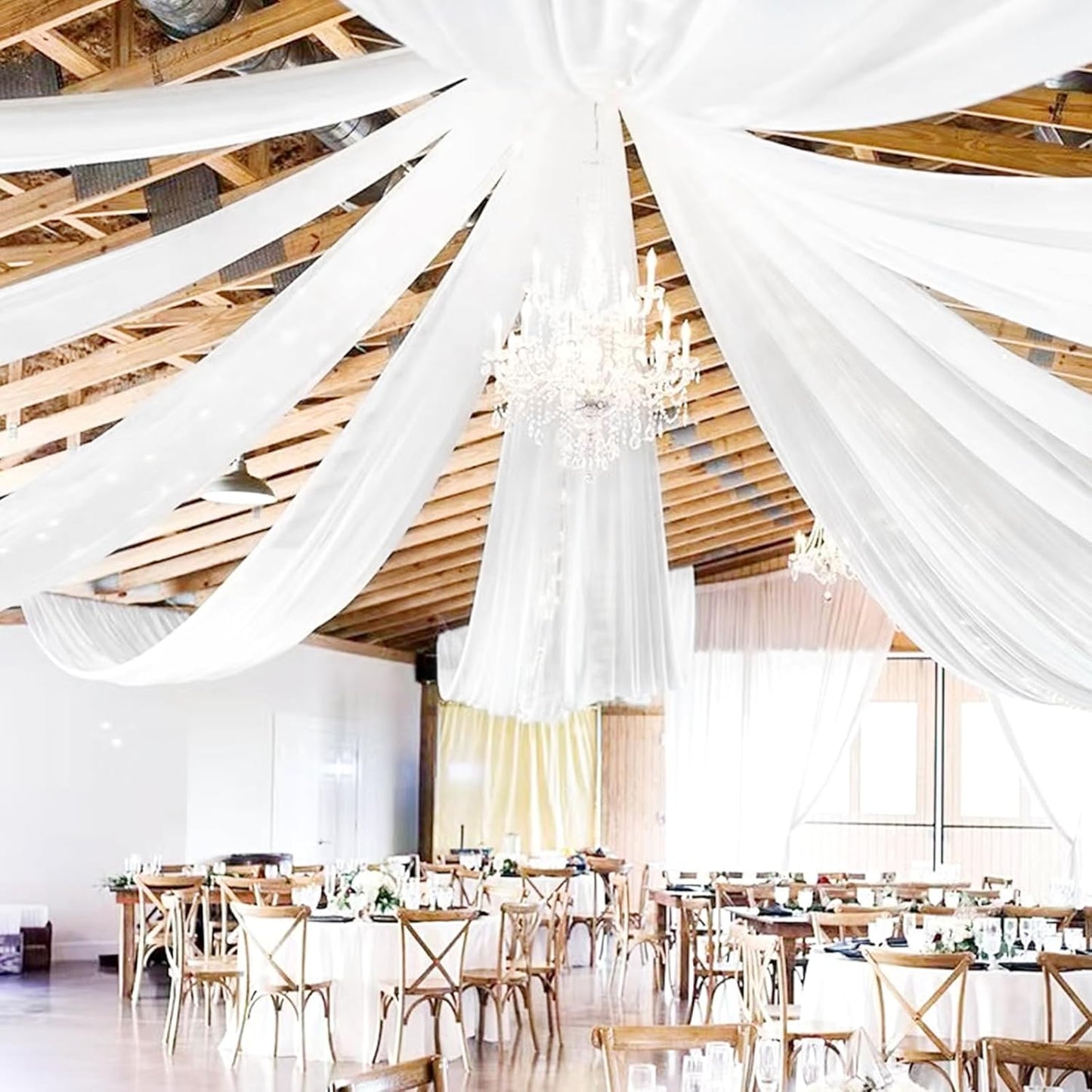 6 Panels White Ceiling Drapes 5ftx20ft Extra Long Wedding Ceiling Drapes Chiffon Fabric Arch Draping Sheer Curtains Soft Drapery Draping Wedding Ceiling Decorations for Party Ceremony Stage Swag