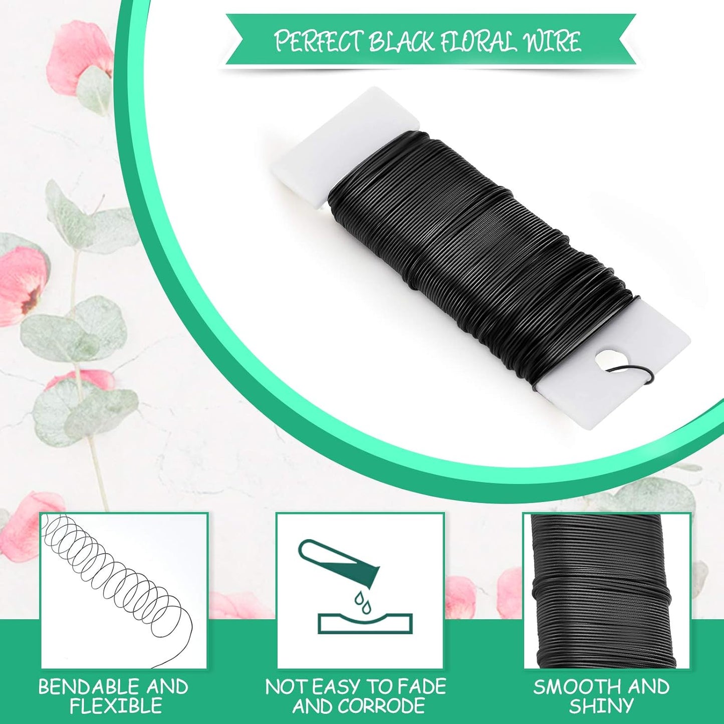 Hotop Floral Wire 38 Yards 114 Ft Florist Paddle Wire 22 Gauge Flexible Paddle for DIY Crafting Wreath, Floral Arrangement, Bouquet Stem Wrapping, Christmas Wreaths Tree, Wedding Bouquets(Black)