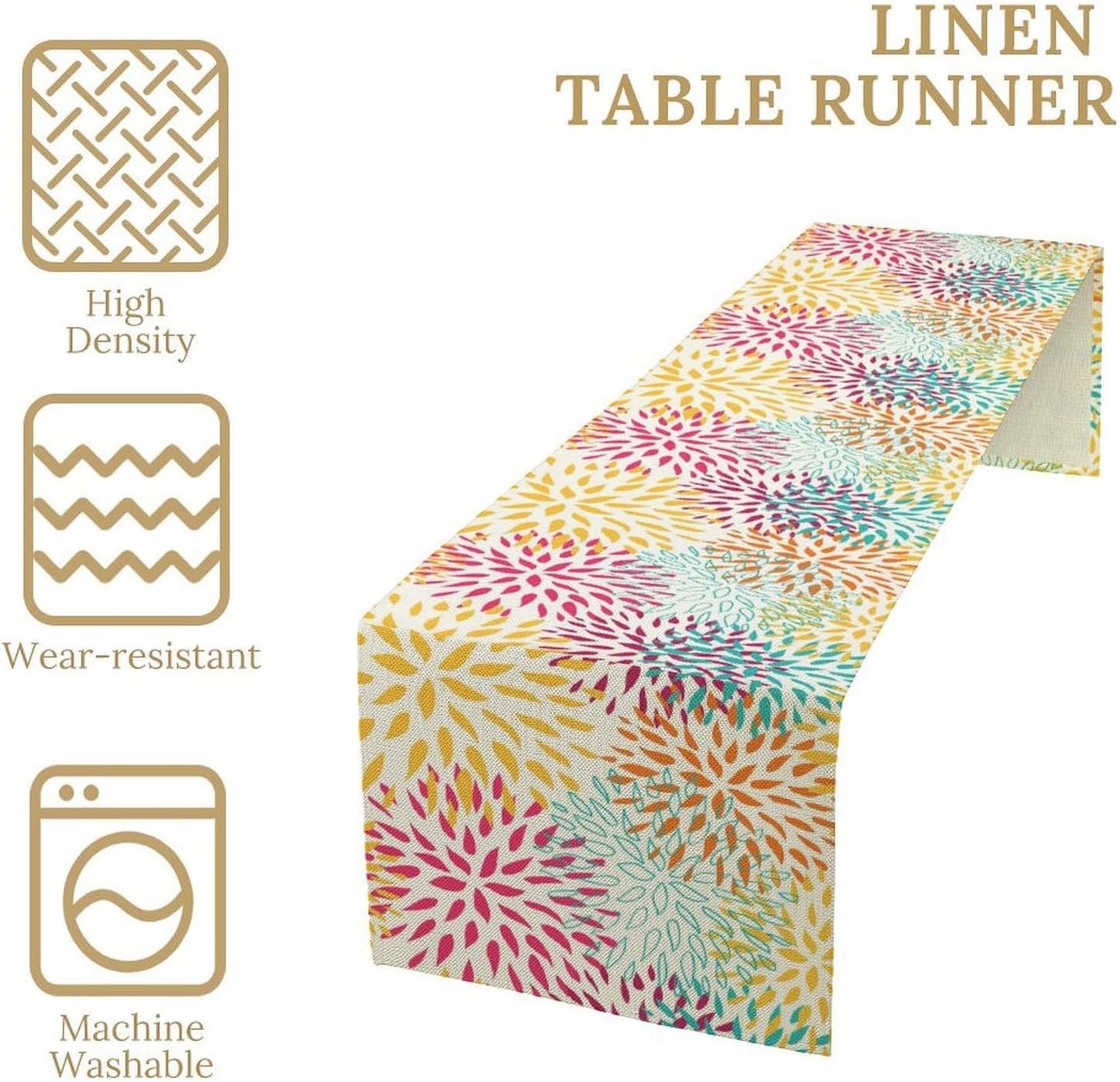 Abstract Flowers Table Runner, Chrysanthemum Dahlia Vintage Modern Colorful Spring Summer Elegant Table Runner for Party Kitchen Dining Living Room Laundry Room Decor, 13x60 Inch