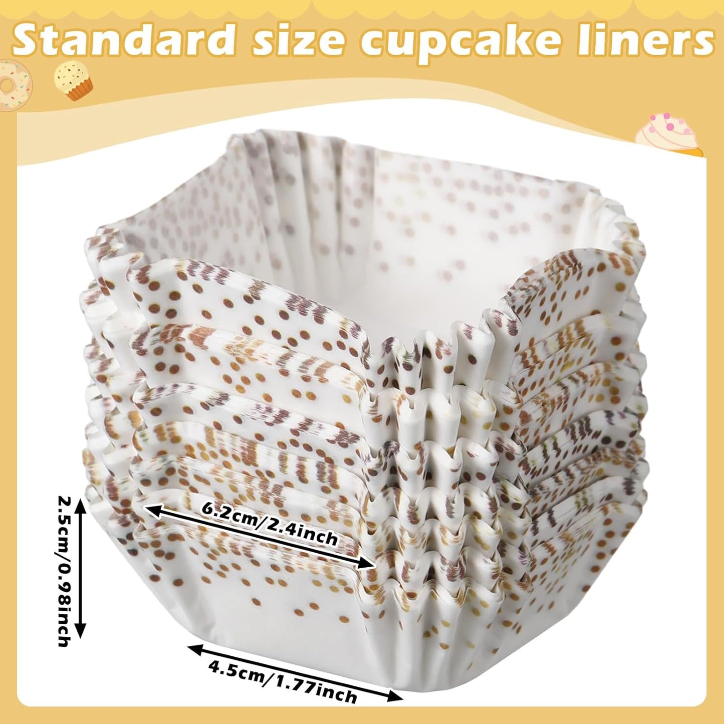 Tanlade 350 Pcs Square Mini Cupcake Liners Disposable Brownie Baking Pan Liners 1.77 Inch Paper Baking Cup for Cup and Cupcakes Party Supplies for Weddings Birthdays Bridal Showers(Gold Dots)