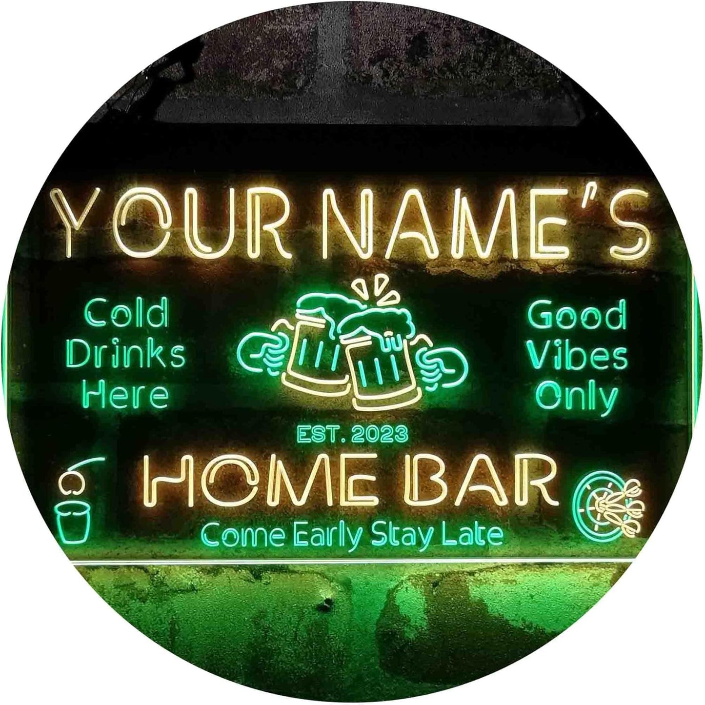 ADVPRO Personalized Your Name Custom Home Bar Beer Established Year Dual Color LED Neon Sign Green & Yellow 16 x 12 Inches st6s43-p1-tm-gy