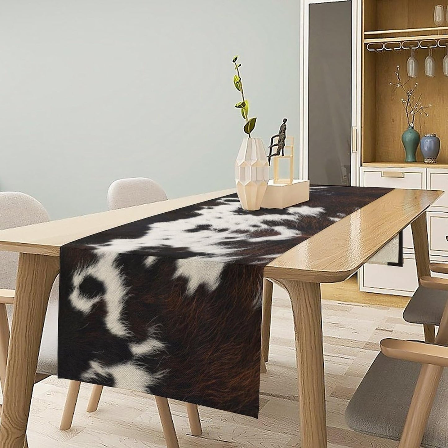 Cow Print Table Runner, Brown Cowhide Print Western Style Table Runner Country Farmhouse Cottage Cow Patten Table Decoration for Home Kitchen Dining, 13x70 Inch