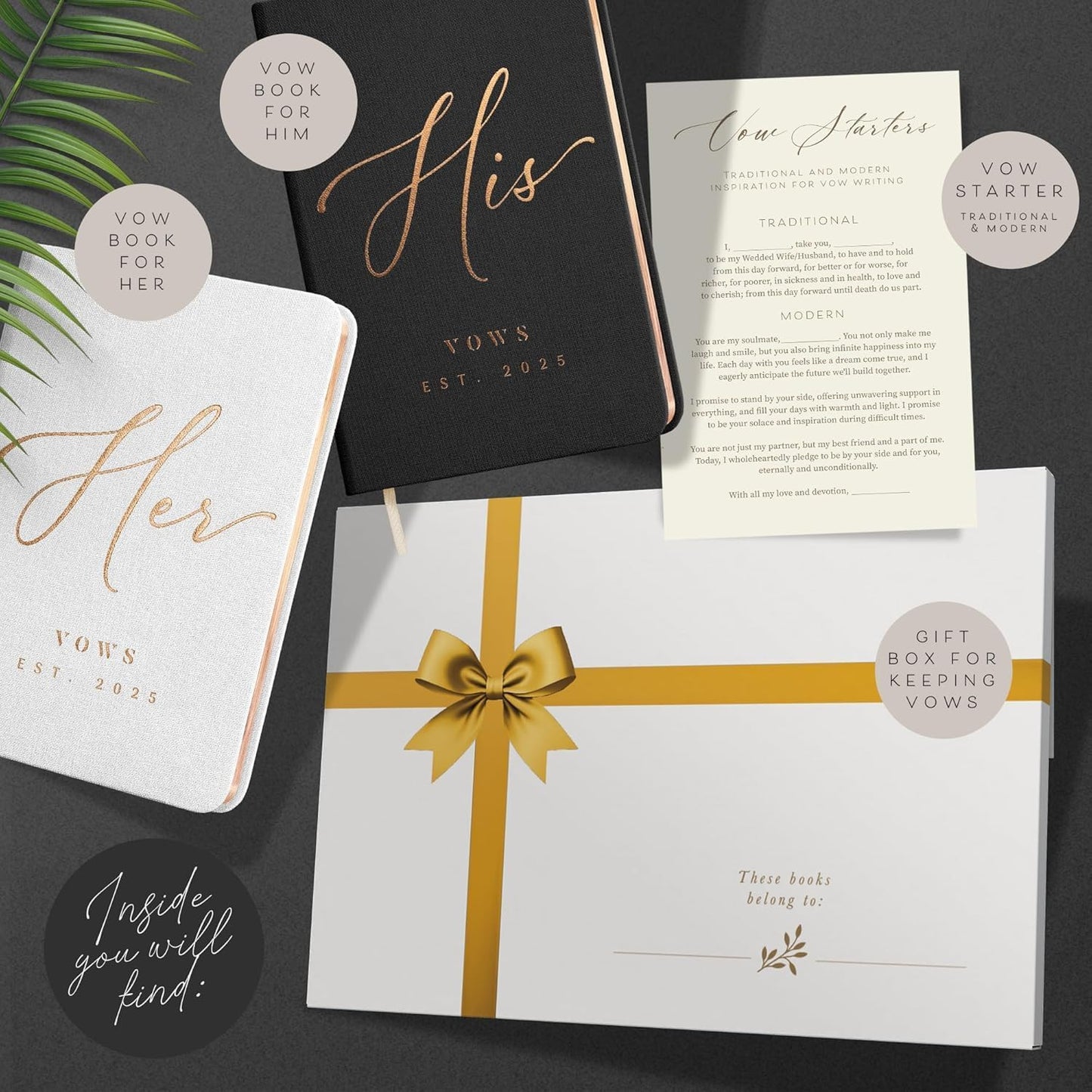 Personalized 2025 Vow Books His & Hers - White & Black Linen Wedding Vow Books Ideal as Wedding Accessories for Brides & Grooms, His & Hers Gifts - Wedding Registry Must Haves 2025 & Elopement Essentials