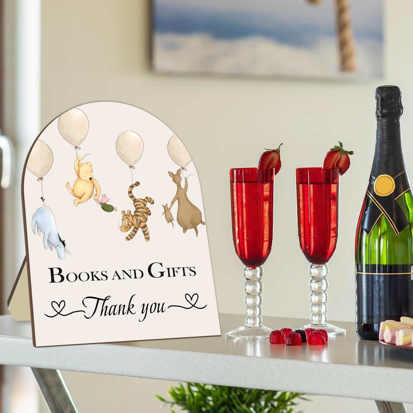 Winnie Decor Baby Shower Welcome Sign - Classic Pooh Books & Gifts, Bridal & Baby Shower Wooden Sign, 8 * 10IN