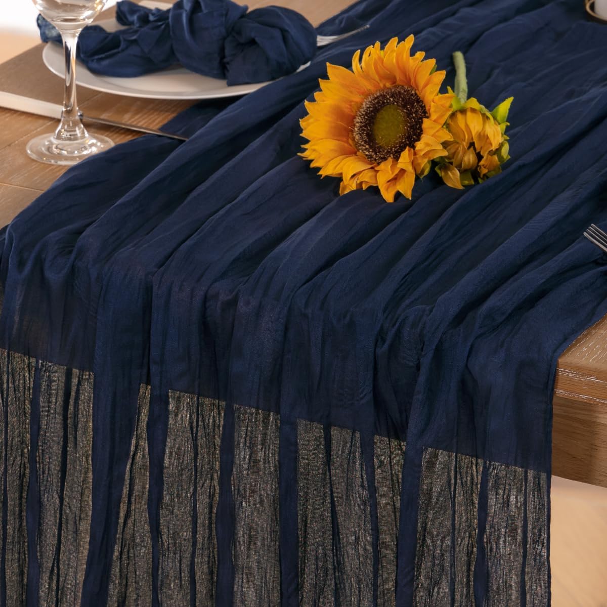 Navy Blue Cheesecloth Table Runner Fall Table Runner Boho Gauze 120 Inches Navy Cheese Cloth Fall Table Decorations for Thanksgiving Wedding Bridal Baby Shower Party Christmas Dinner