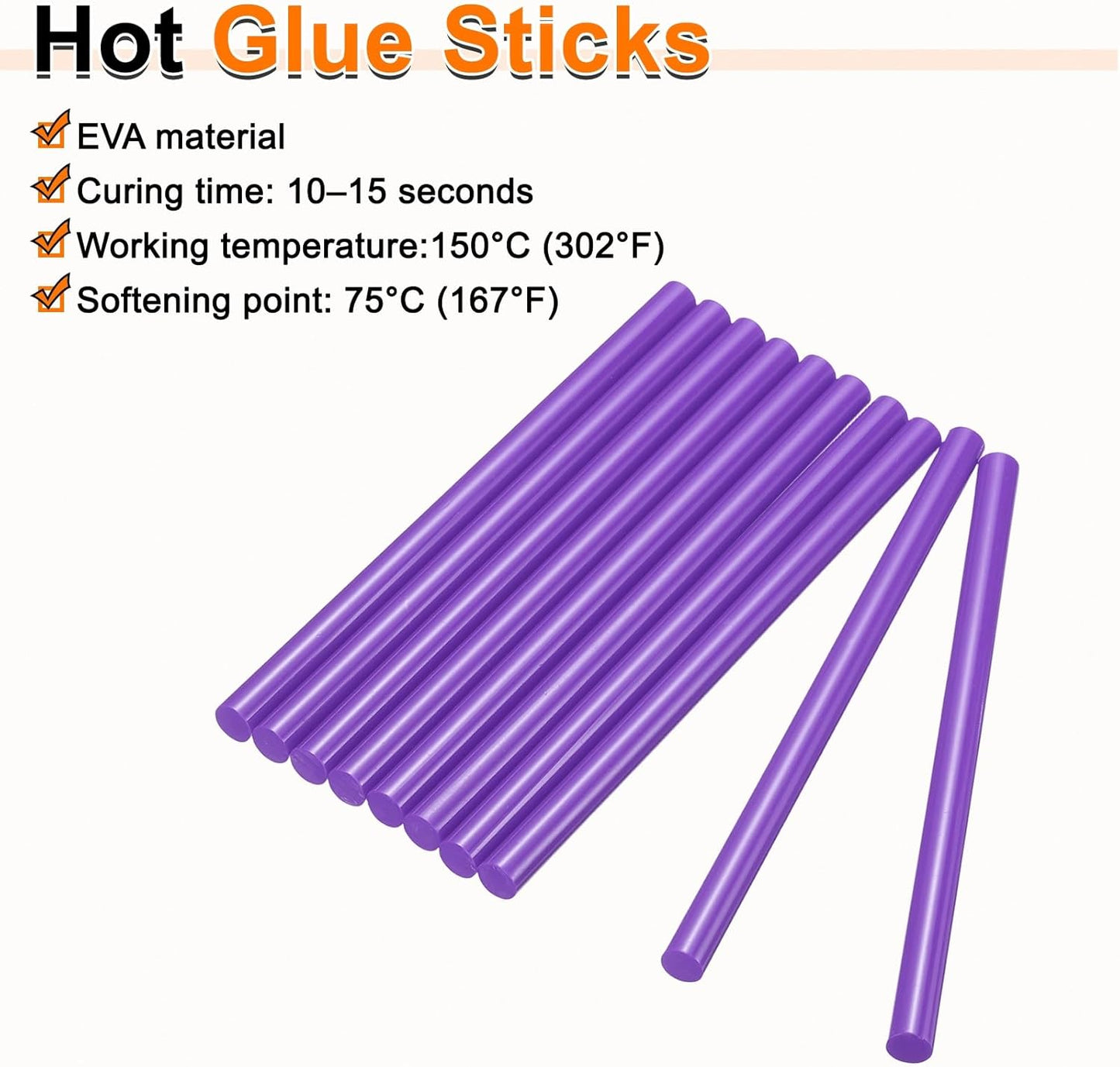 HARFINGTON 10pcs Hot Glue Sticks 0.43" Dia x 9.84" Long EVA Mini Hot Melt Adhesive Glue Stick for Hot Melt Gun Wood Plastic Glass Flowers Fabrics Foam, Purple